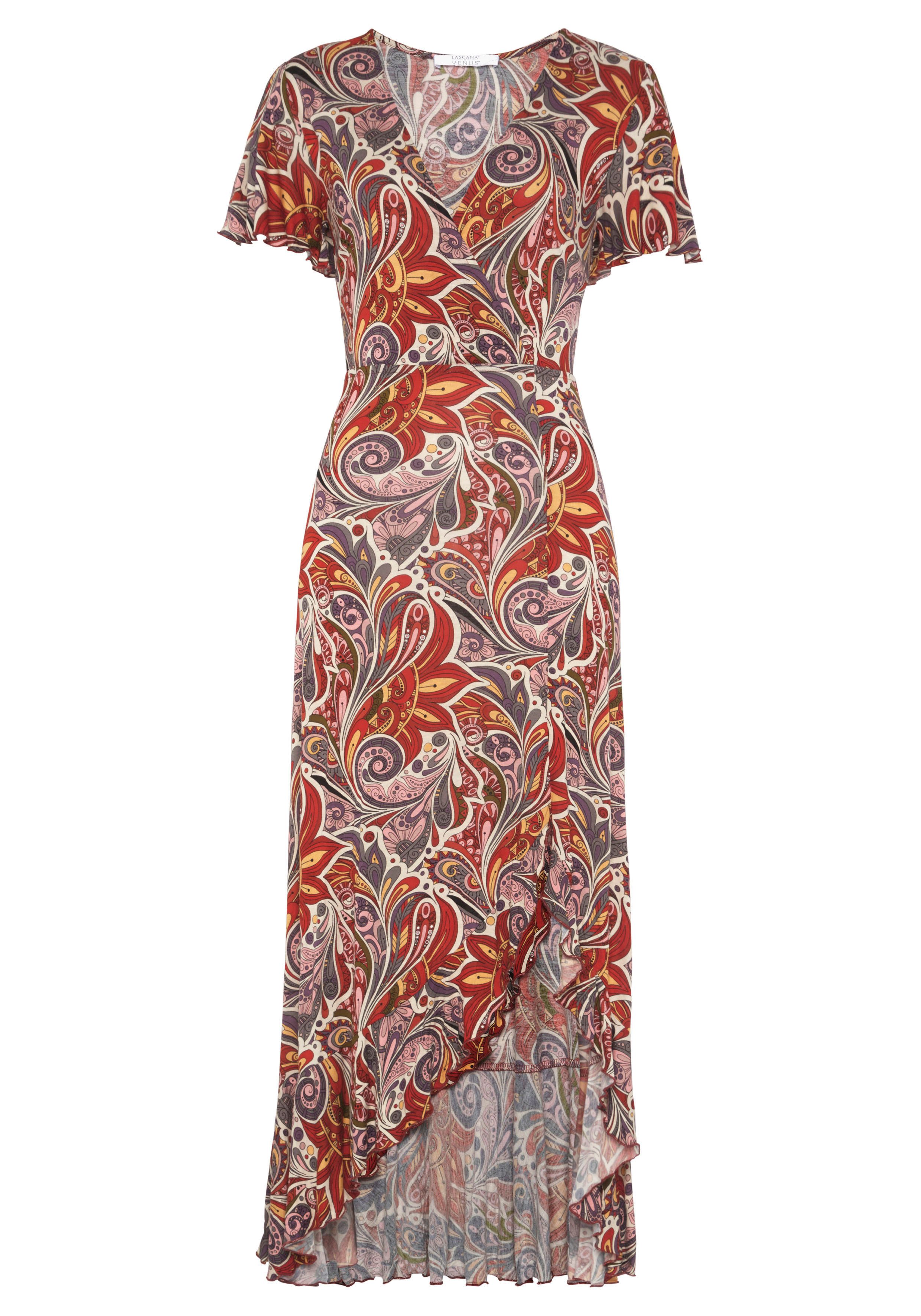 LASCANA Maxikleid mit Paisleydruck, Schlitz und Volant, Flügelärmel Druckkleid, luftiges Sommerkleid, modisches Jerseykleid, casual – Bild 2 von 5