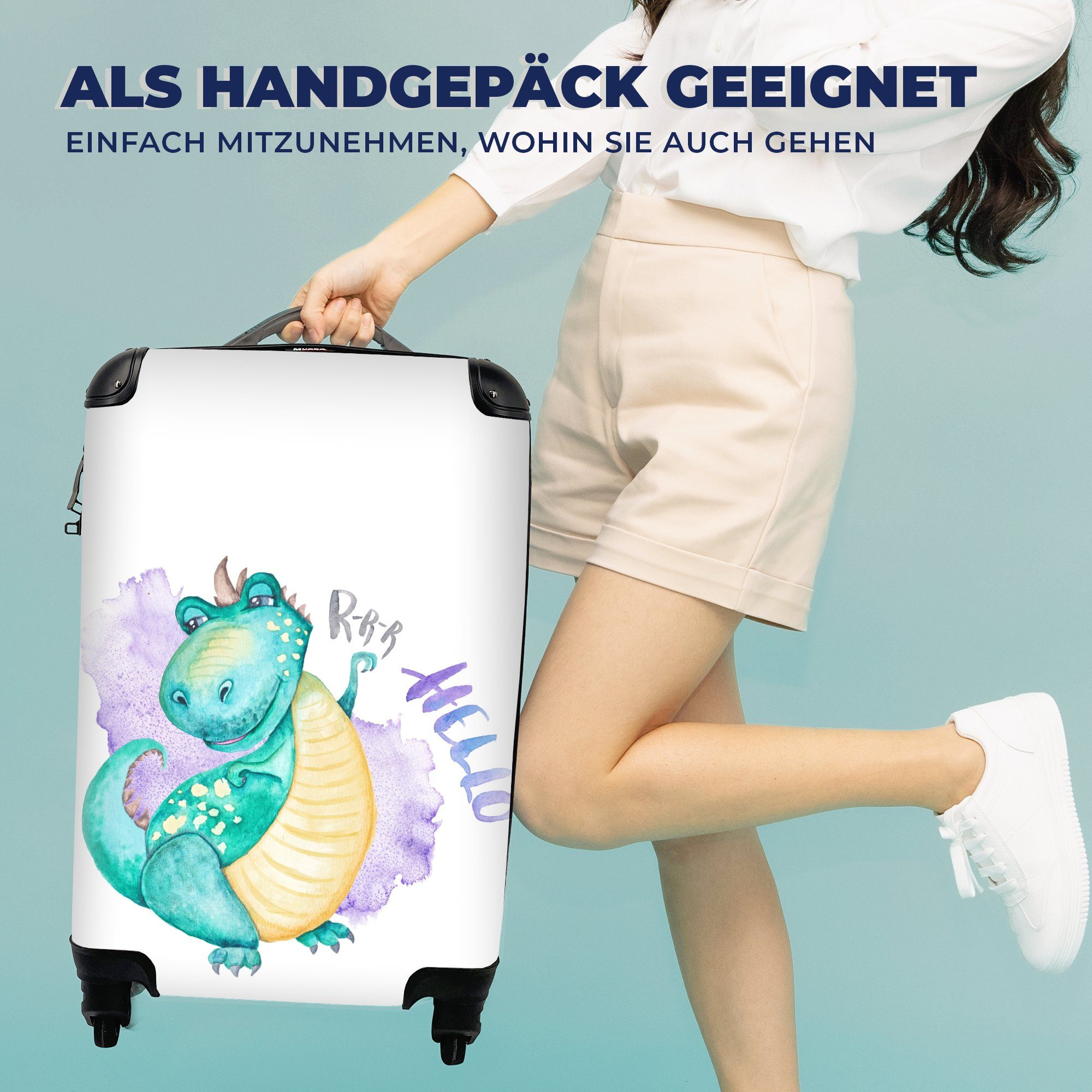 - Kinderzimmer Handgepäck Trolley, Mädchen - - rollen, Ferien, - - Weiß Jungen MuchoWow Kinder, Rollen, Dinosaurier Reisetasche für Reisekoffer mit 4 Handgepäckkoffer