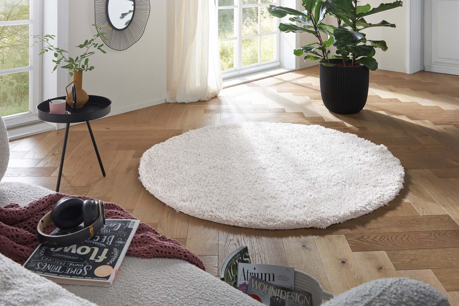 TaCa Home Flokati-Teppich Flokati Langflorteppich Shaggy Creme – Hochflor 52 mm, rund, Höhe: 52 mm, Wohnzimmer Schlafzimmer Esszimmer, creme - 160 x 160 cm
