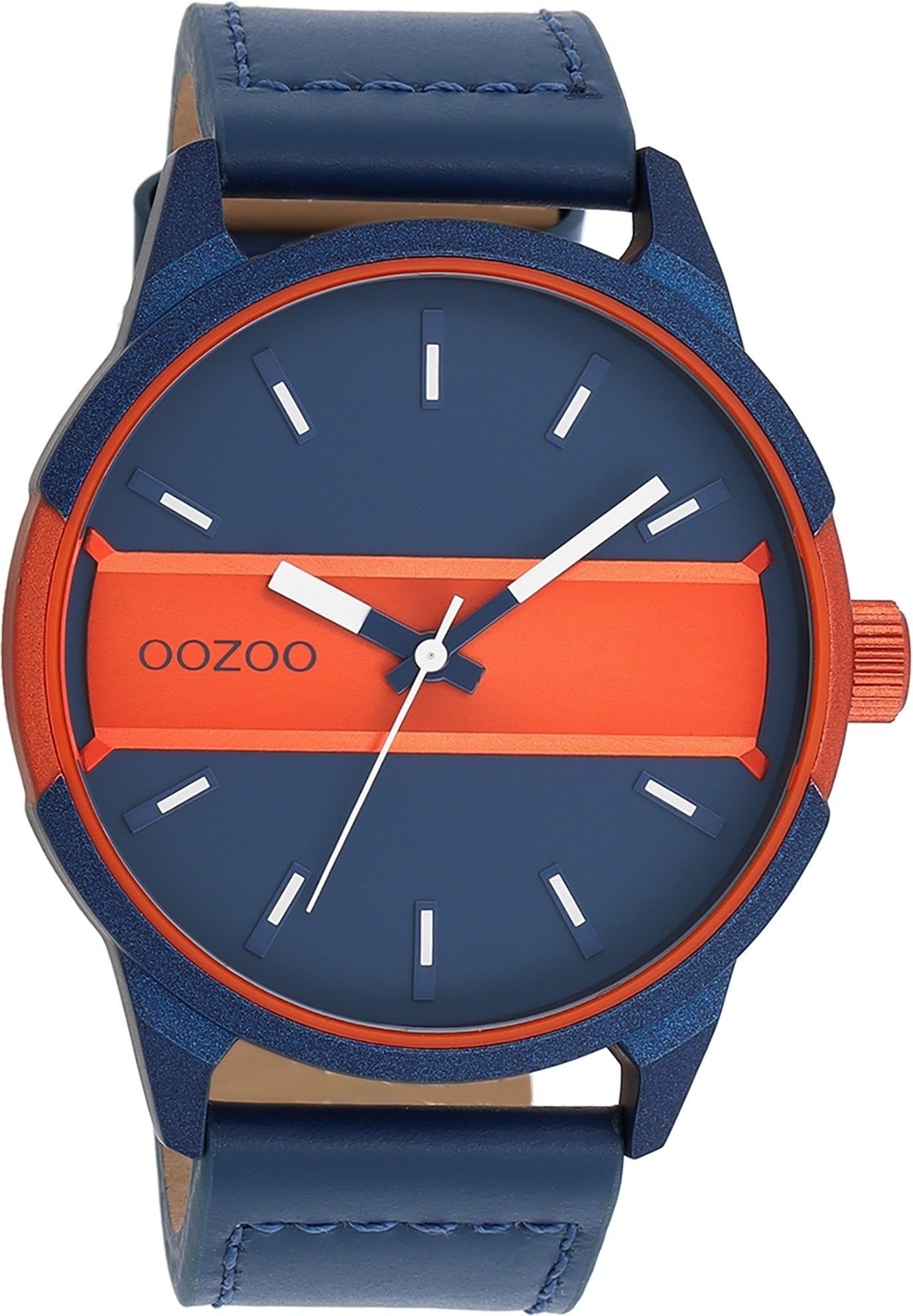 OOZOO Quarzuhr Oozoo Herren Armbanduhr Timepieces Analog, (Analoguhr), Herrenuhr rund, extra groß (ca. 48mm) Lederarmband, Fashion-Style