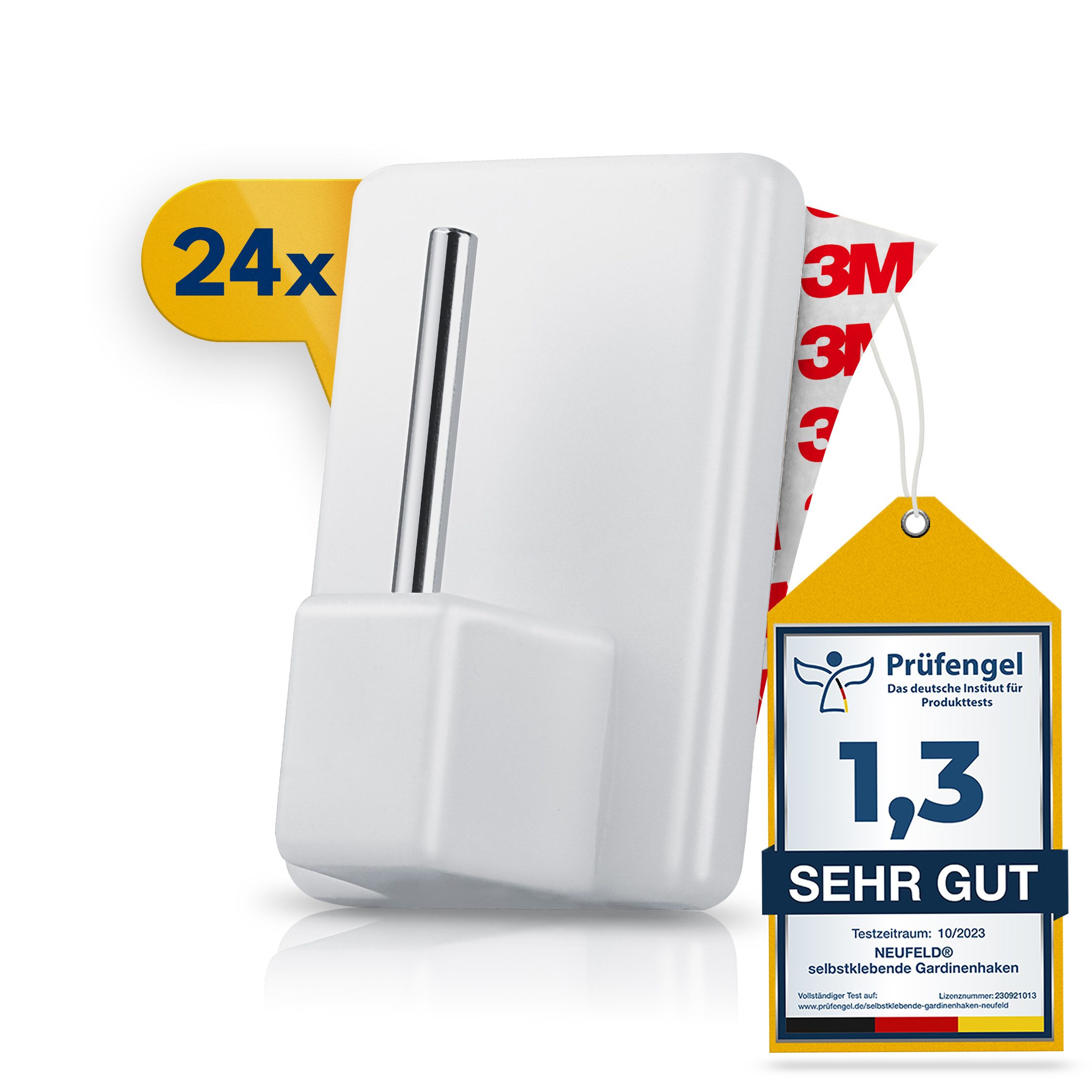 NEUFELD Gardinenhaken Selbstklebend Weiß mit 3M Klebefläche I 24 Stück I Ohne Bohren, Dekoration, Scheibengardinen, Vorhänge, Vitragestangen, (Set, 24 selbstklebende Gardinenhaken), Selbstklebend 3M Klebefläche Ohne Bohren Extra starker Halt