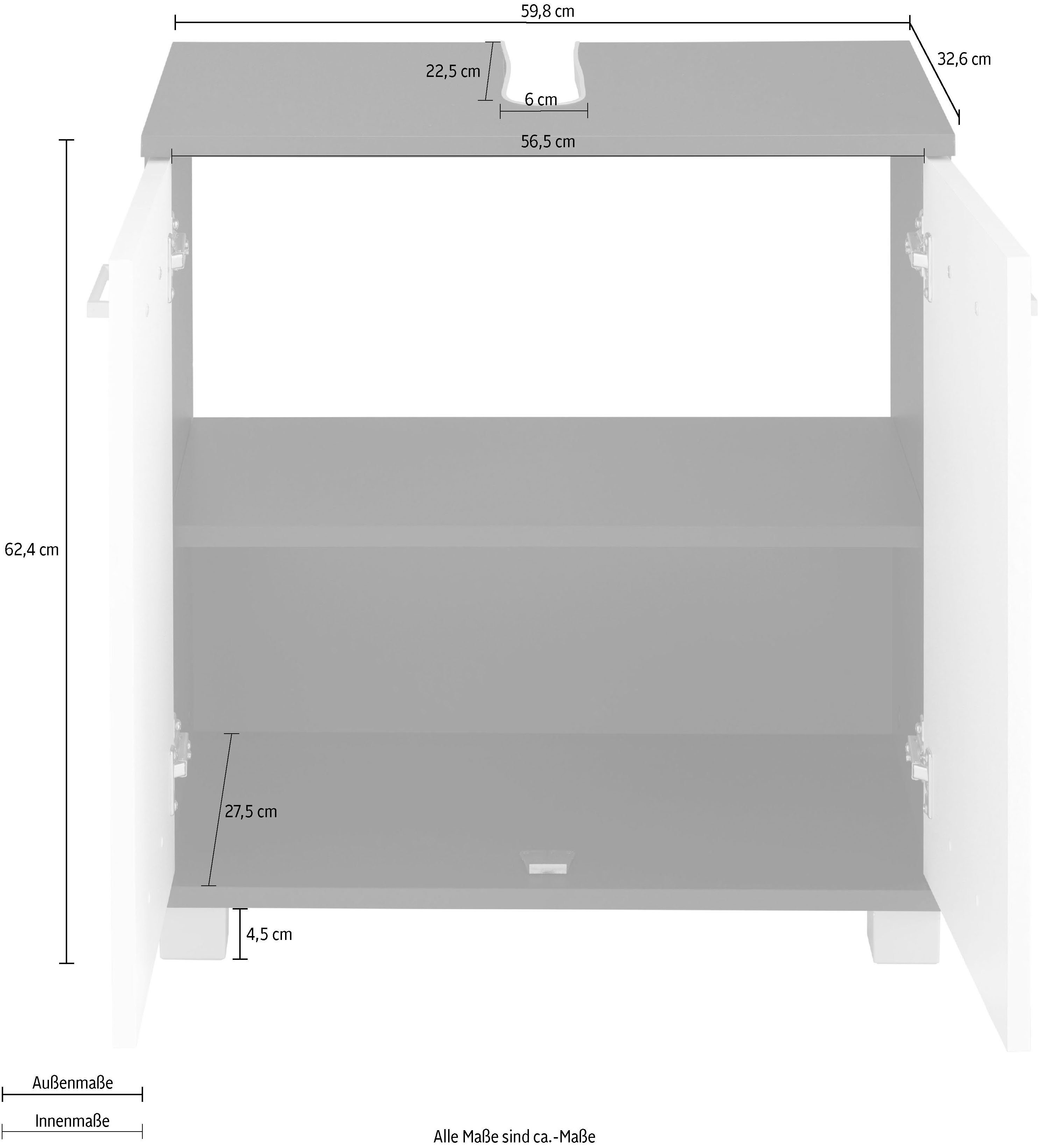 Zwischenboden cm, Badschrank steingrau | 59,8/62,4 mit Schildmeyer Breite/Höhe: Doppeltür, steingrau/weiß Waschbeckenunterschrank Mobes