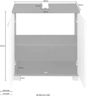 Schildmeyer Waschbeckenunterschrank Mobes Breite/Höhe: 59,8/62,4 cm, Badschrank mit Doppeltür, Zwischenboden