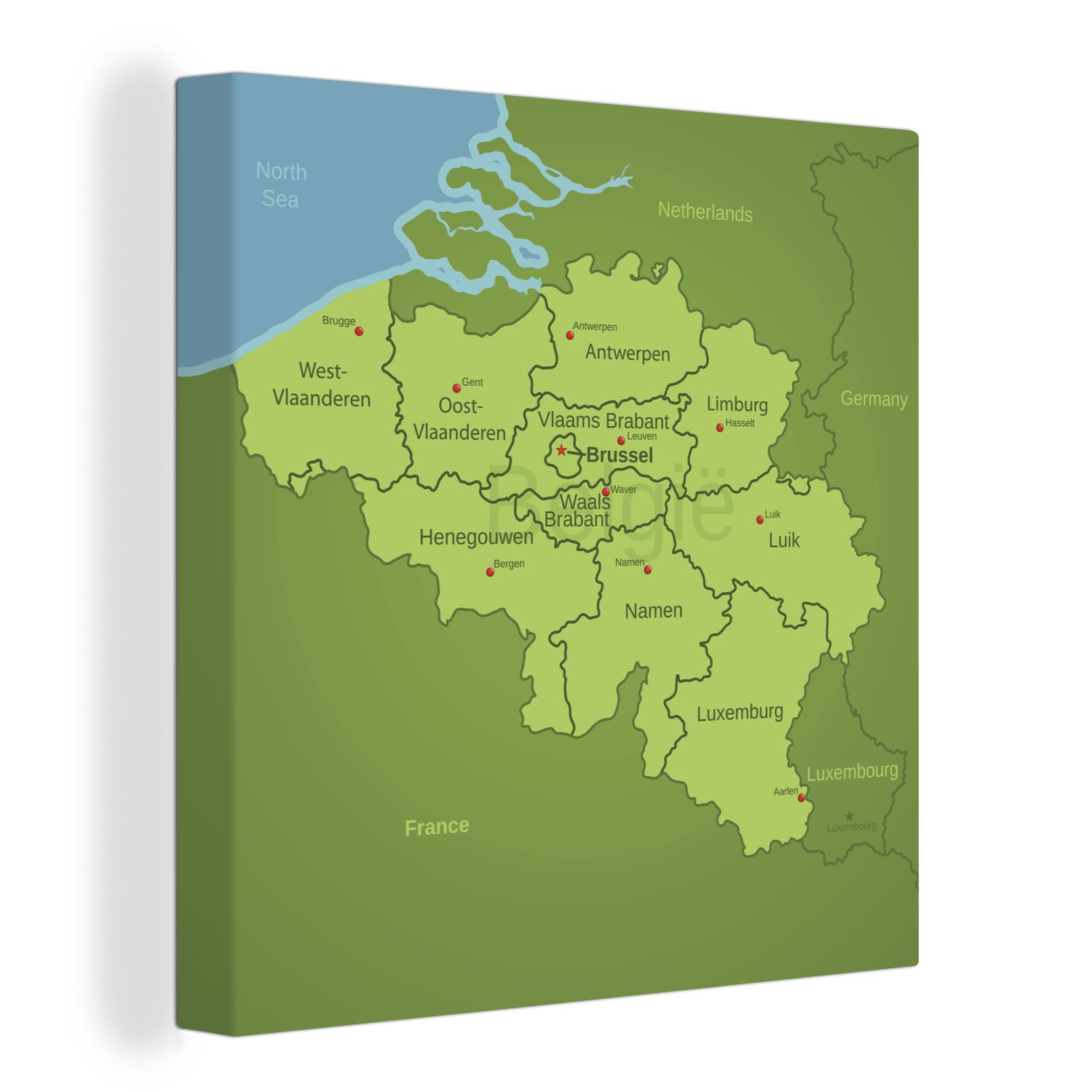 OneMillionCanvasses® Leinwandbild Eine Illustration von Belgien mit seinen Provinzen, (1 St), Leinwand Bilder für Wohnzimmer Schlafzimmer