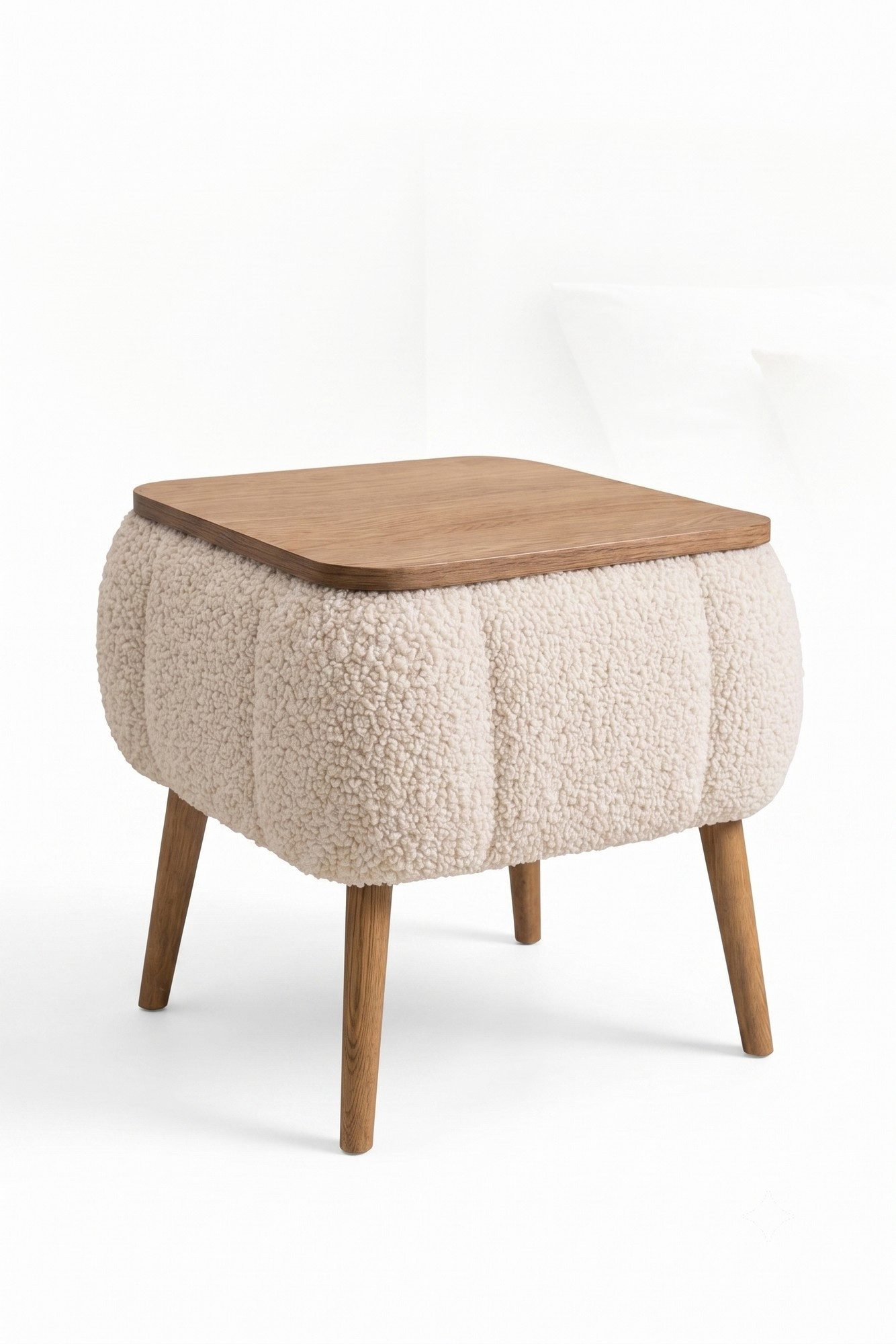 Skye Decor Nachttisch Snug Japandi (1-St), Teddy-Optik mit Buchenholzbeinen