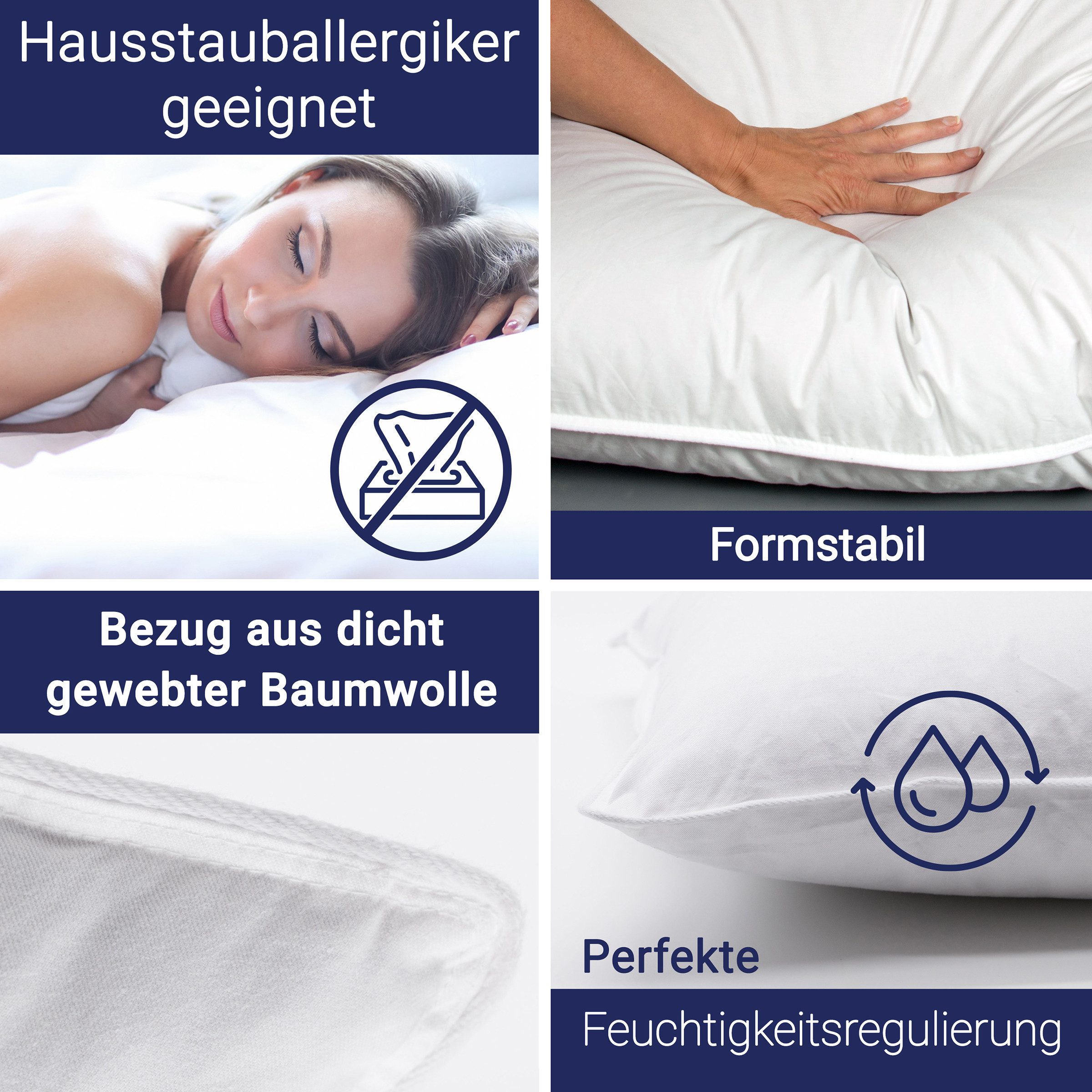 ZOLLNER Kopfkissen, Füllung: 85% Federn, 15% Daunen, Seitenschläfer, 80 x 80 cm, 100% Baumwolle, vom Hotelwäschespezialisten