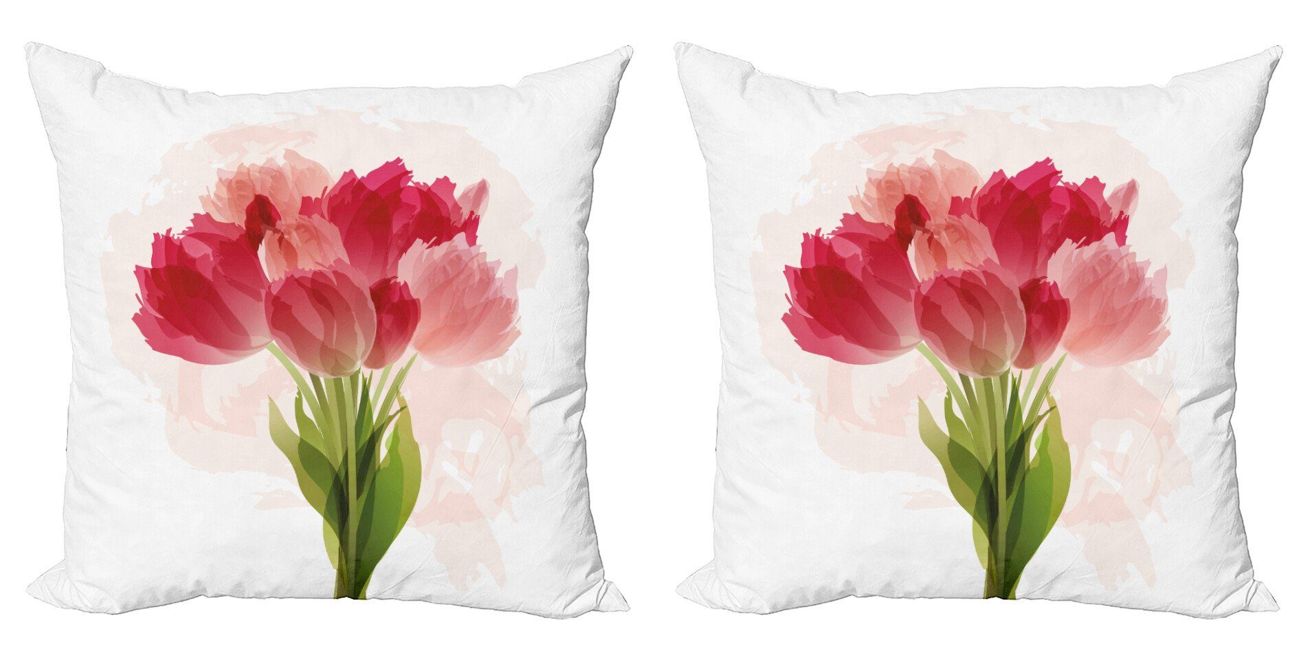 Kissenbezüge Modern Aquarell-Tulpe-Blumenstrauß (2 Stück), Abakuhaus Digitaldruck, Accent Blume Doppelseitiger