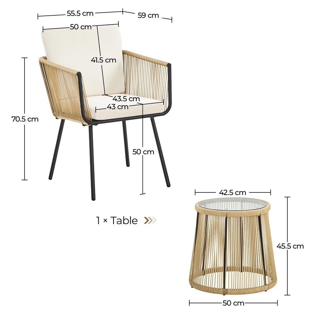 Yaheetech Balkonset, Gartenmöbel Set inkl. 2 Stühle mit Sitz- und Rückenkissen & 1 Tisch