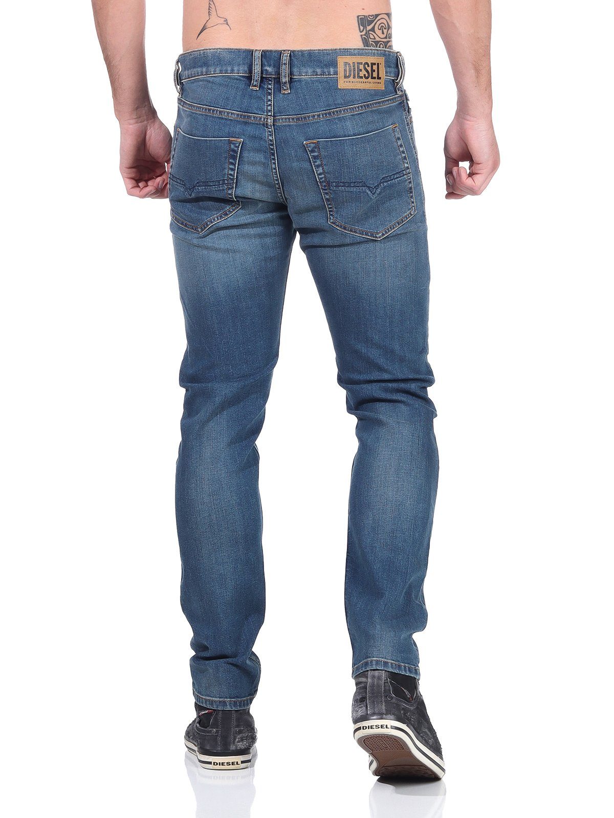 Diesel Slim-fit-Jeans Herren 5-Pocket-Style, Röhrenjeans, Blau, Tepphar-X 083AA Used-Look Stretch