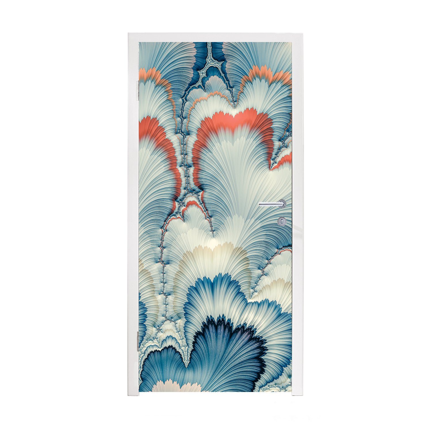MuchoWow Türtapete Ein weiß-blaues Blumenmuster, Türaufkleber, (1 Tür, Fototapete Matt, 75x205 cm bedruckt, für St)