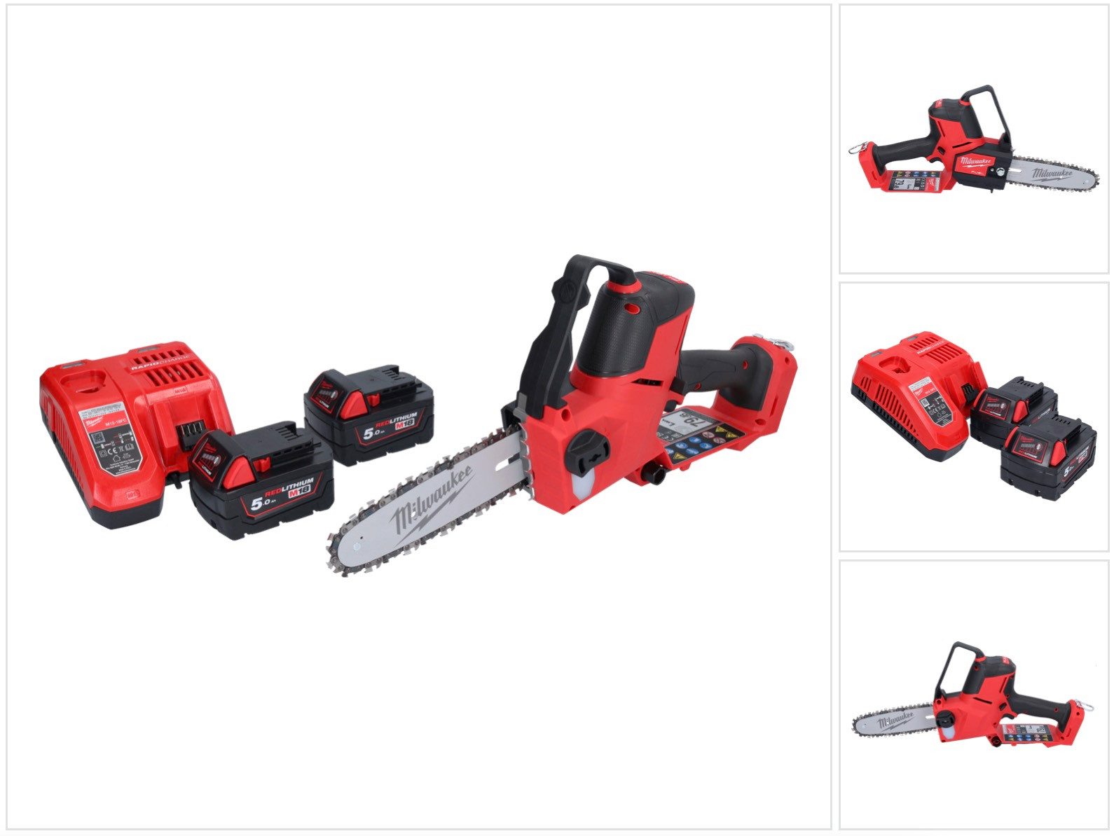 Milwaukee Benzin-Kettensäge M18 FHS20-502 Akku Astsäge 18 V 20 cm + 2x Akku 5,0 Ah + Ladegerät