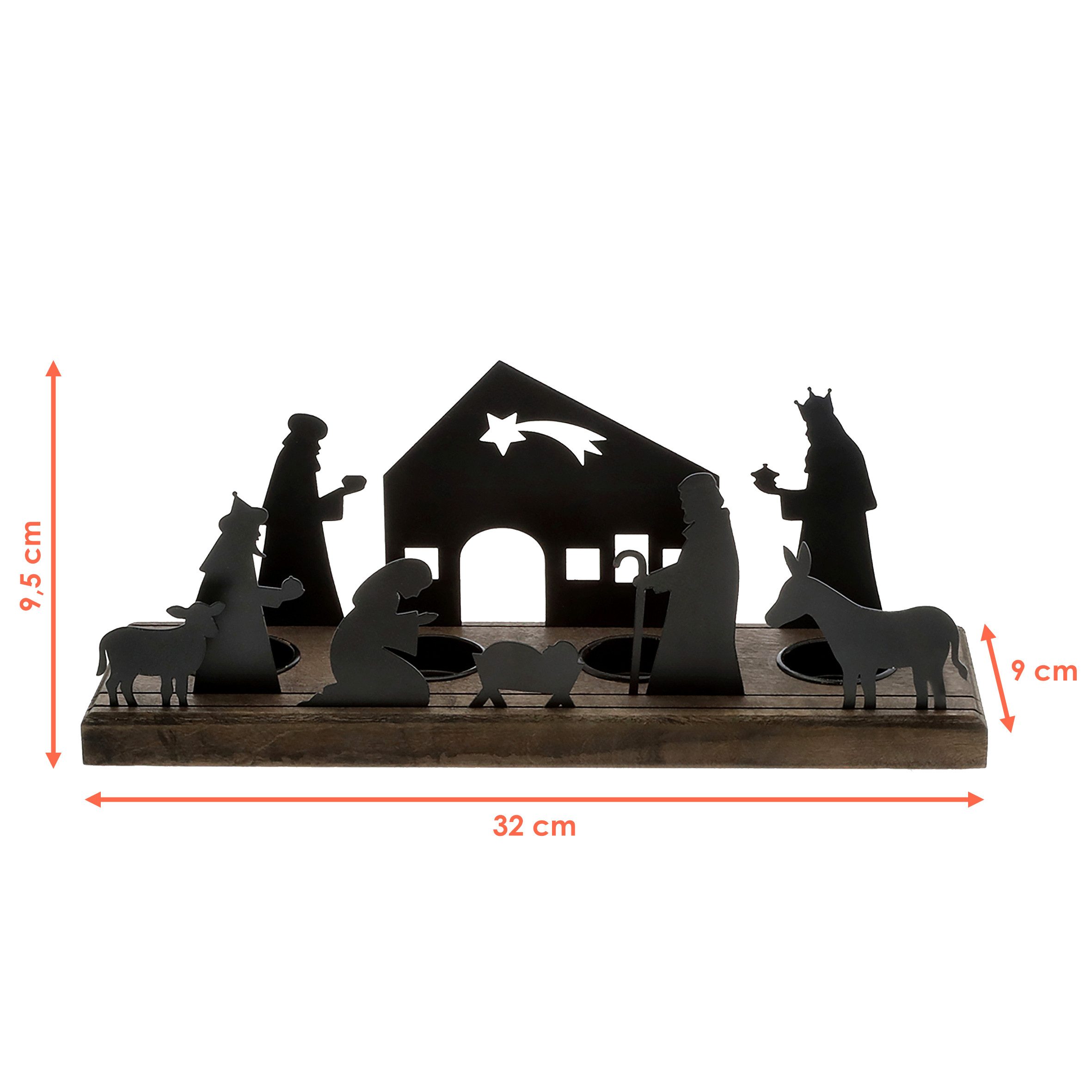 Spetebo Teelichthalter mit Tablett Krippen Figuren schwarz - 32 x 9 cm (Pac günstig online kaufen