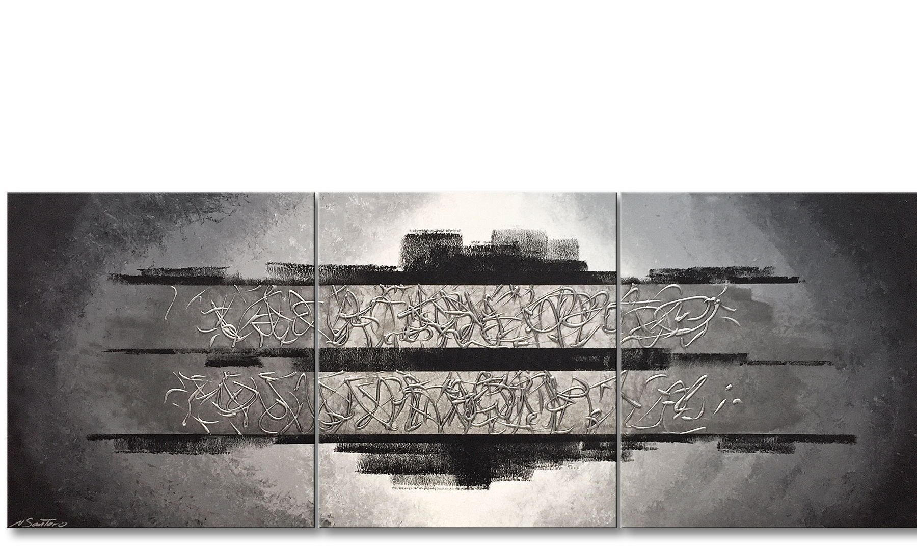 WandbilderXXL XXL-Wandbild Silver Vision 210 x 80 cm, Abstraktes Картина, handgemaltes Unikat