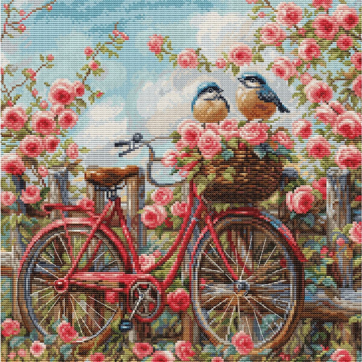 Luca-S Kreativset Kreuzstich Stickpackung "Fahrrad mit Rosen", Zählmuster, 29x29cm, (embroidery kit by Marussia)