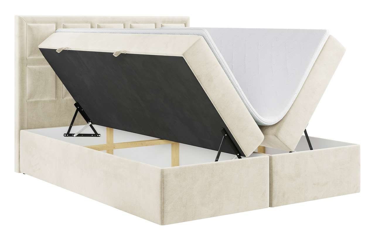 MKS MÖBEL Boxspringbett PREMIUM für Doppelbett mit mit Bettkasten Schlafzimmer, 5, Kopfteil Polsterbett