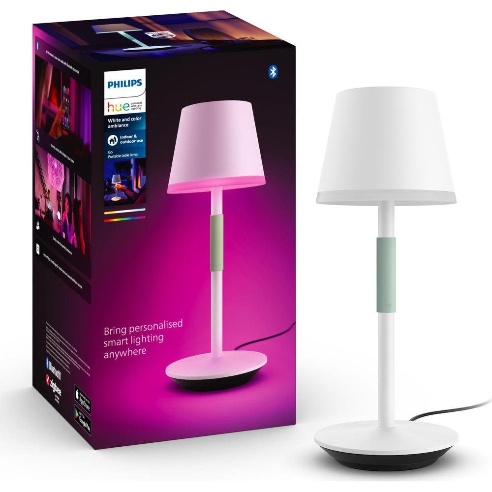 Ambiance in LED, keine verbaut, fest Nachttischlampe, Ja, Weiß Bluetooth White Tischleuchte Color warmweiss, LED & Philips Angabe, Tischleuchte, Leuchtmittel Tischleuchte enthalten: Hue Akku Tischlampe 6,2W, Go