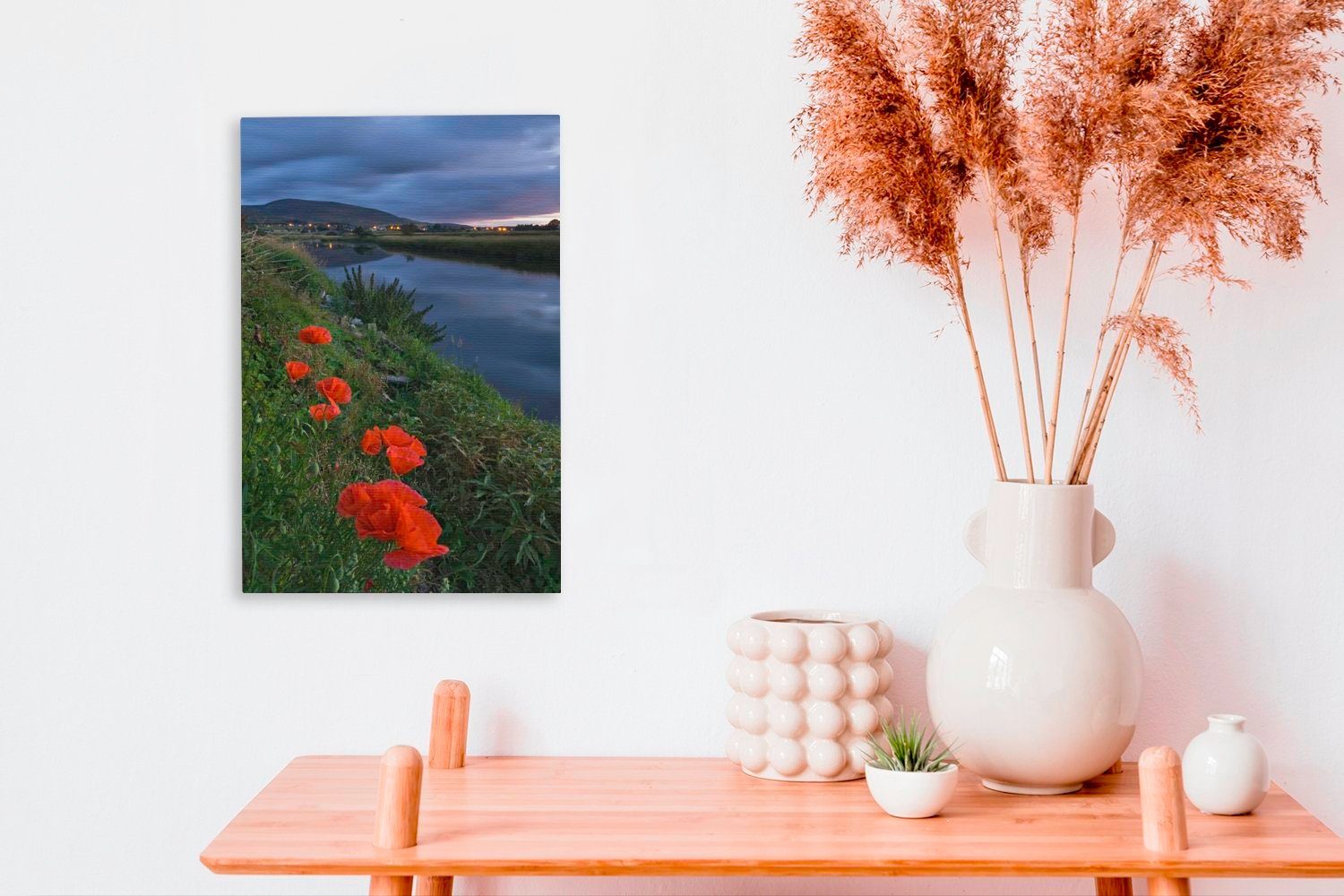 OneMillionCanvasses® Leinwandbild Rote Mohnblumen cm (1 St), Zackenaufhänger, Wasser, inkl. Gemälde, fertig bespannt 20x30 Leinwandbild am