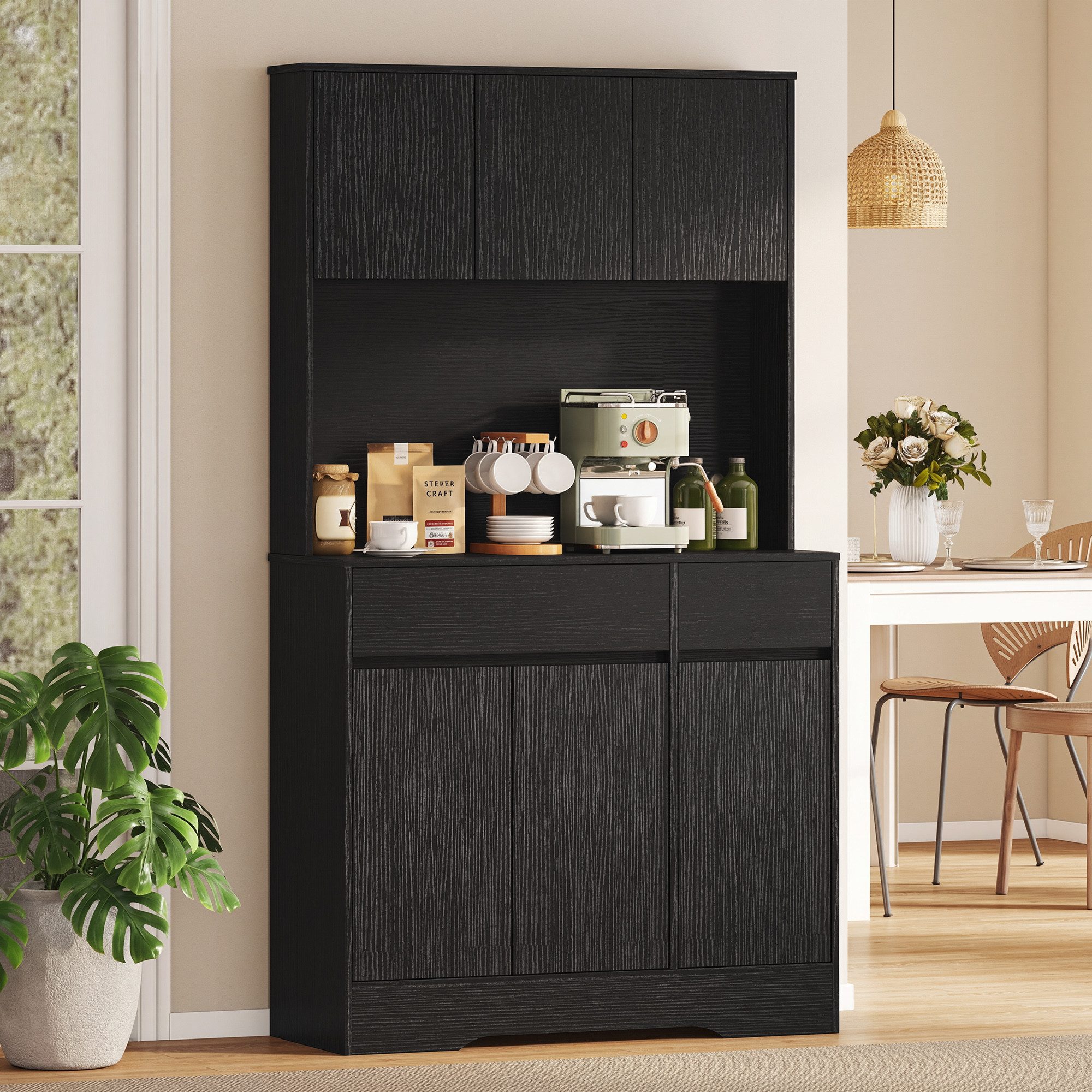 HOMCOM Küchenbuffet Mikrowellenschrank Moderner Vorratsschrank (Mikrowellenschrank, 1-St., Hochschrank) mit Modernem Design, Schwarz