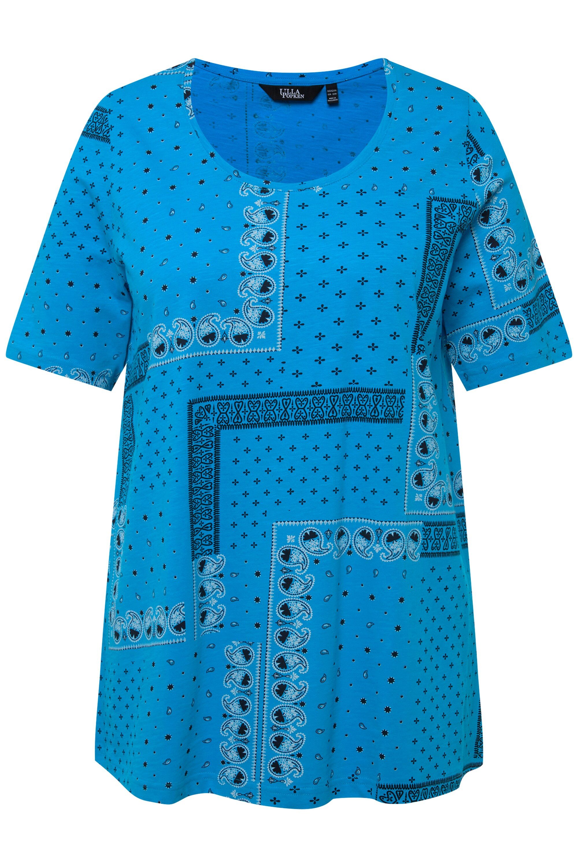 Ulla Popken T-Shirt T-Shirt Patchmuster A-Linie Rundhals Halbarm günstig online kaufen