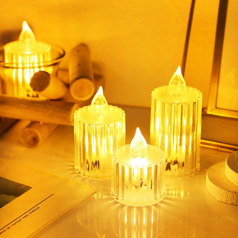 Rosnek LED-Kerze Flammenlos, Kristall-Acryl, Batterie, für Halloween  Weihnachten Deko, Teelichter; Hochzeit Festival