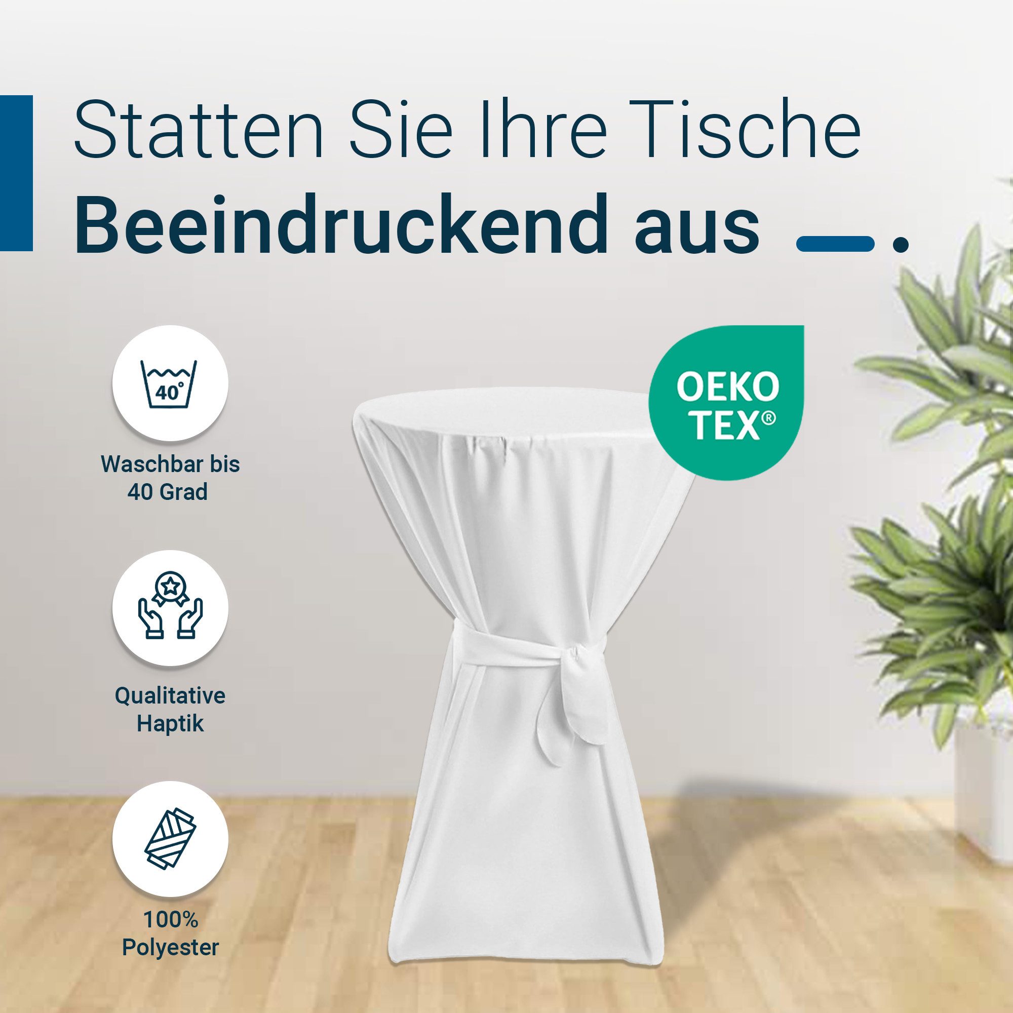 TexDeko Stehtischhusse Premium für Bistrotisch mit Schleifenband Bartisch-Überzug blickdicht, unifarben, Farbe & Durchmesser: nach Wahl – Bild 4 von 5