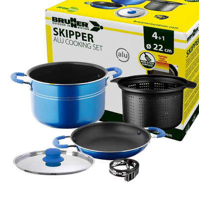 BRUNNER Topf-Set BRUNNER Camping Kochtöpfe Alu SKIPPER Leicht, Platzsparend, Stapelbar, (4-tlg)