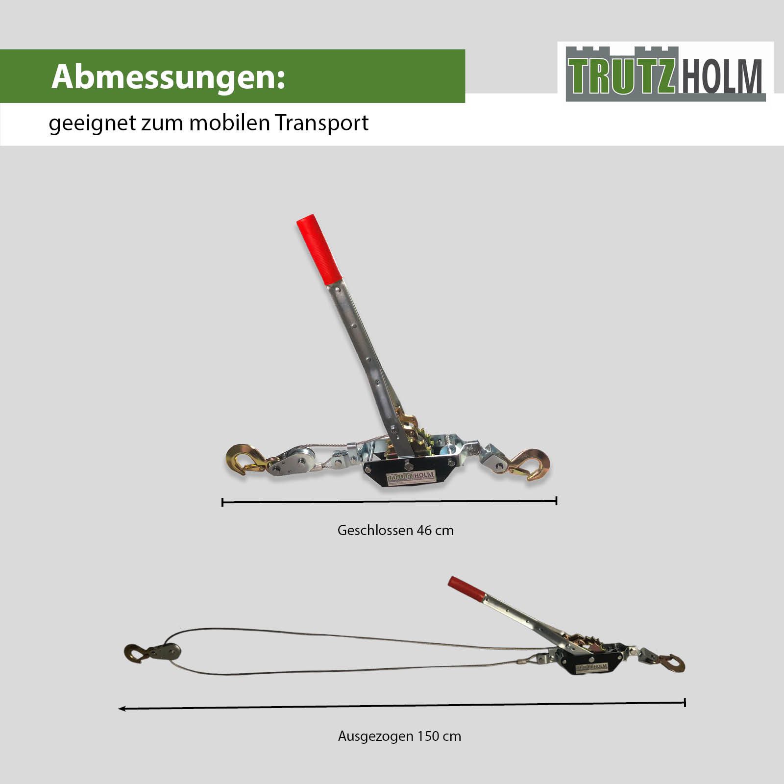 TRUTZHOLM Seilwinde Handhebelseilzug Flaschenzug Hebezug Seilzug 2t kraftvolle Übersetzung, Enorme Hebelwirkung