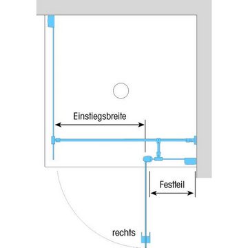 Dusbad Eckdusche Dusche Dusbad Vital 2 Drehtür an Festteil rechts + Duschwand links, BxT: 90x82 cm, ESG-Glas