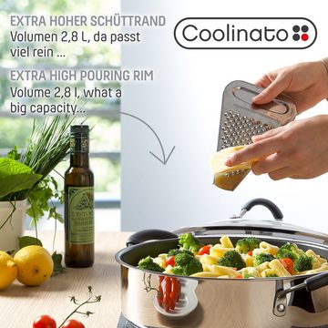 Coolinato Schmorpfanne 24cm Pfanne – antihaftbeschichtet, Edelstahl (Schmorpfannenset), mit Silikongriff