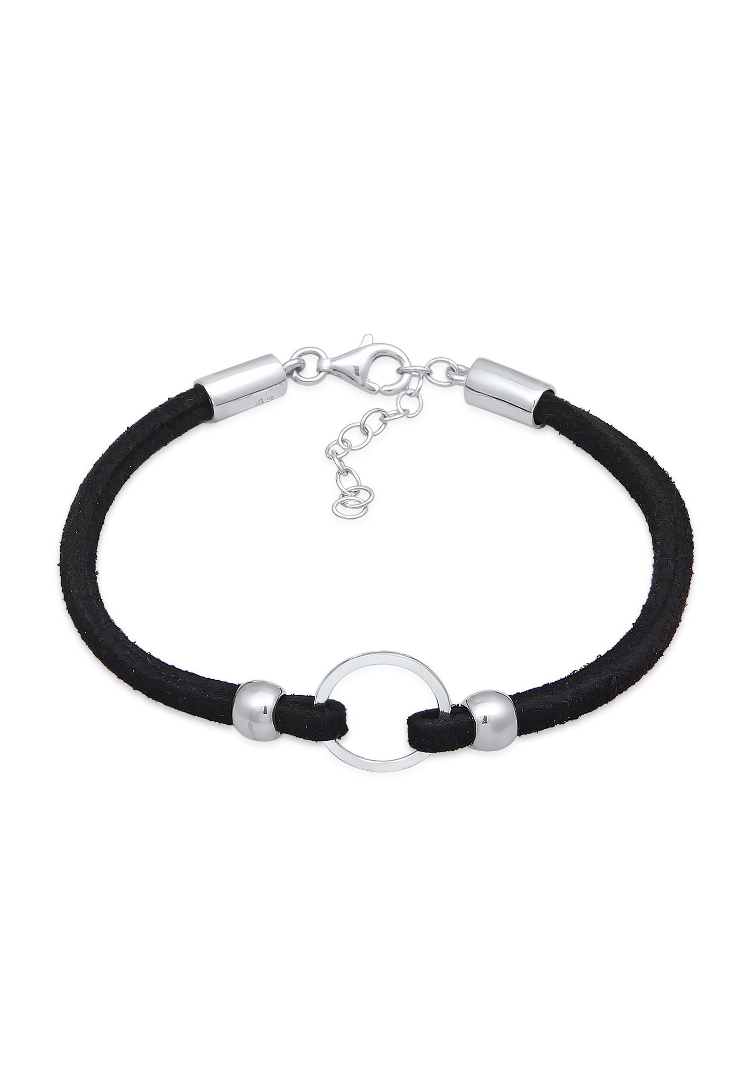 Elli Armband Synthetisch Leder Schwarz Kreis Trend 925 Silber (kein Set, 1-tlg), Kreis