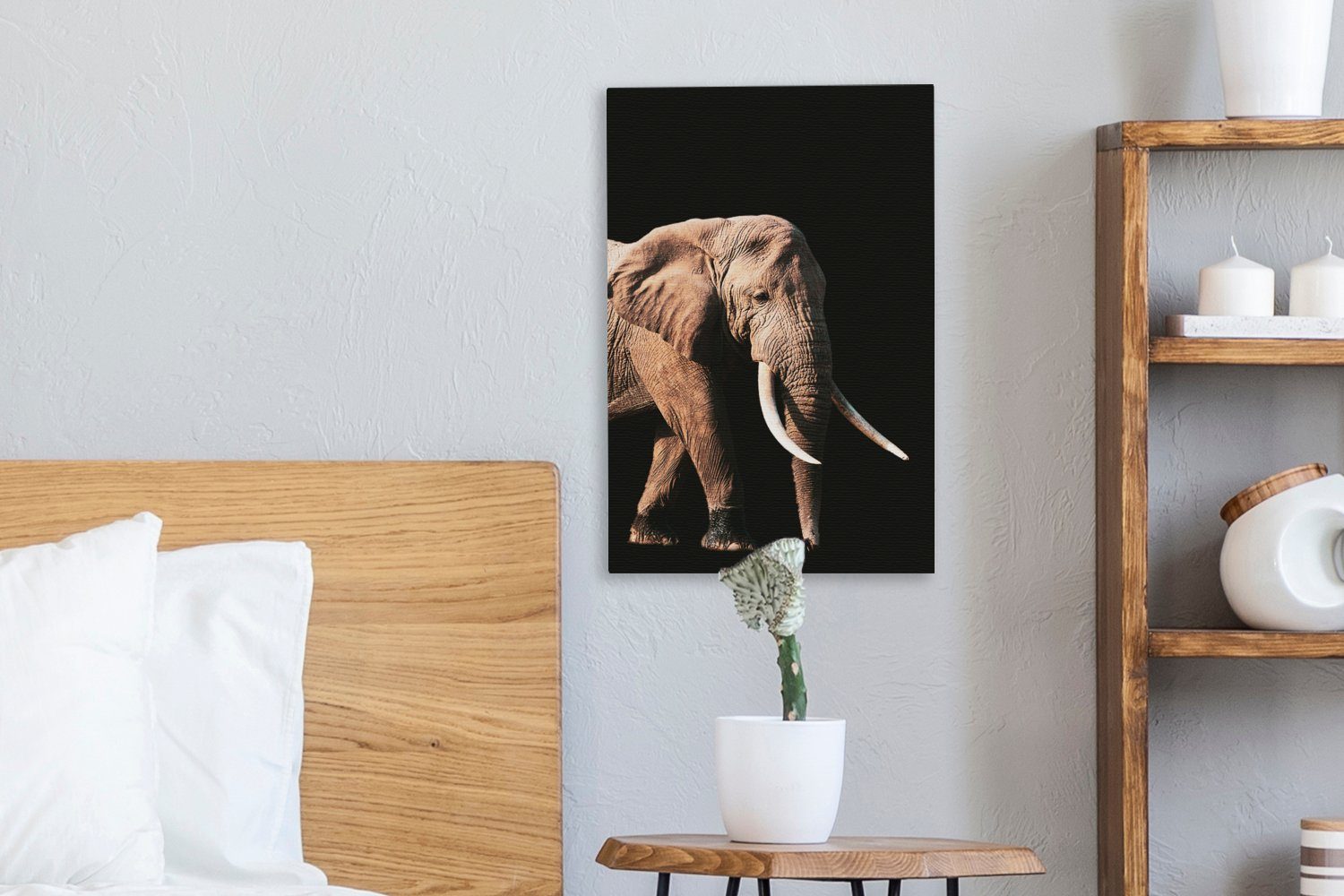 OneMillionCanvasses® Leinwandbild Elefant - Schwarz - bespannt (1 inkl. Leinwandbild fertig cm 20x30 Grau, Zackenaufhänger, St), Gemälde