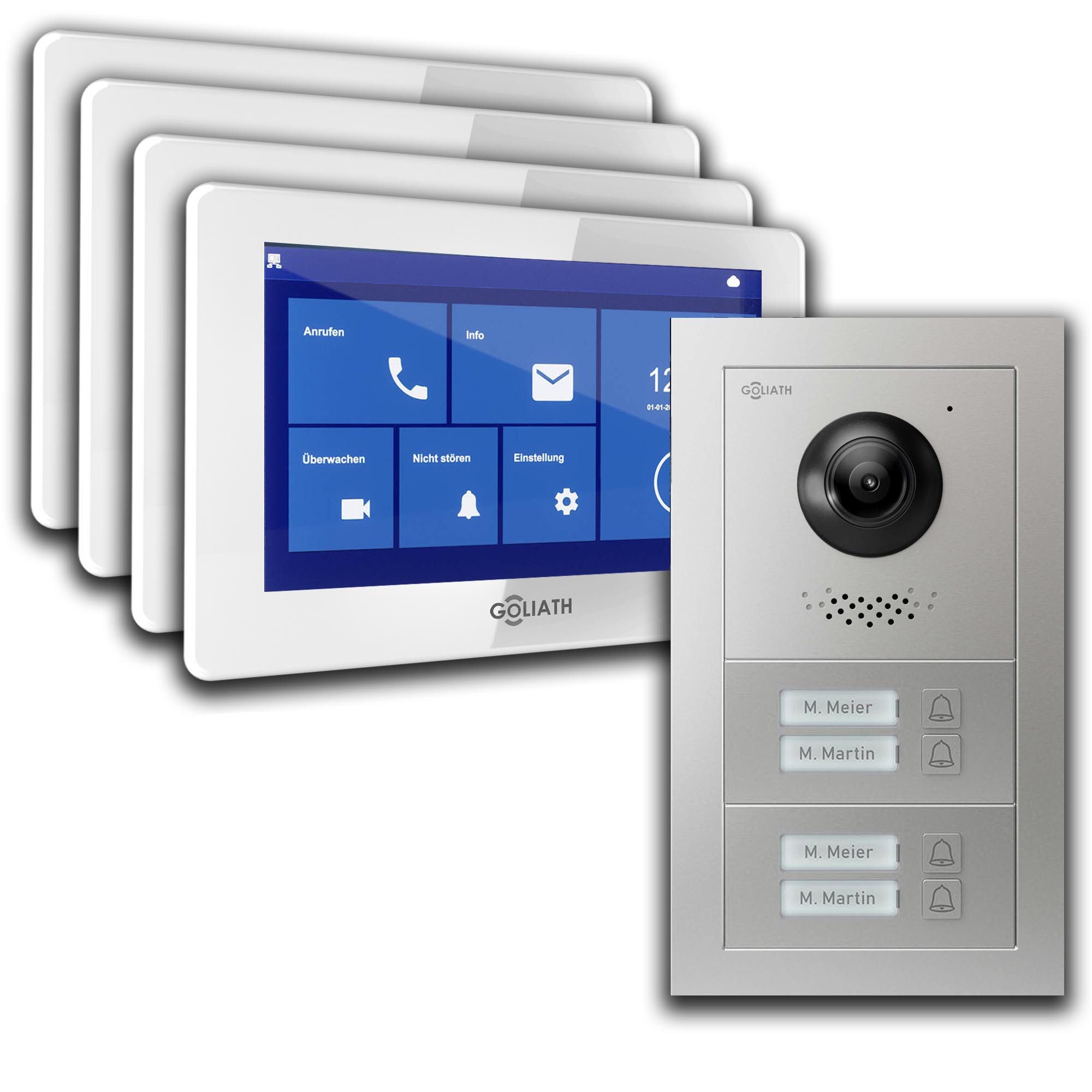 Goliath Intercom Video-Türsprechanlage Video Türklingel mit Kamera, 4-Familie Goliath Basic-Line 2-Draht (Privat oder Gewerblich)