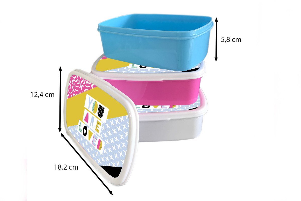 MuchoWow Lunchbox Zitat - Liebe Kunststoff, weiß für Erwachsene, Brotdose, Kinder Brotbox (2-tlg), und und - Jungs für Muster, Mädchen