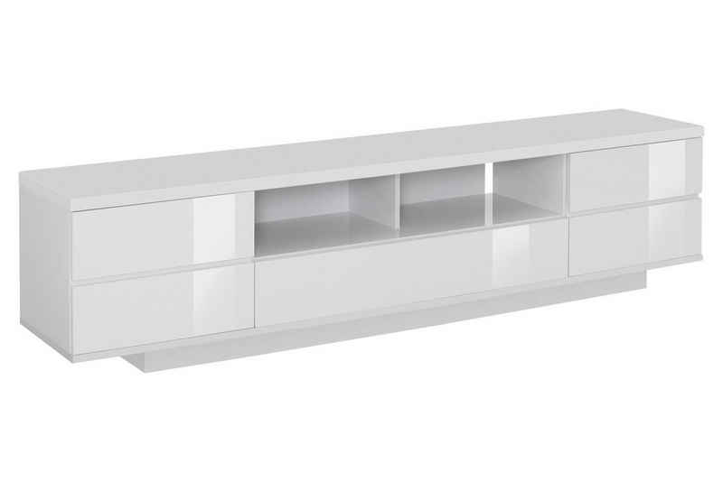 Maja Möbel Lowboard, Icy Weiß Dekor, Weiß Hochglanz, Made in Germany, 2 Türen, 1 Klappe, 2 Ablagefächer, B 200 x H 46 x T 40 cm