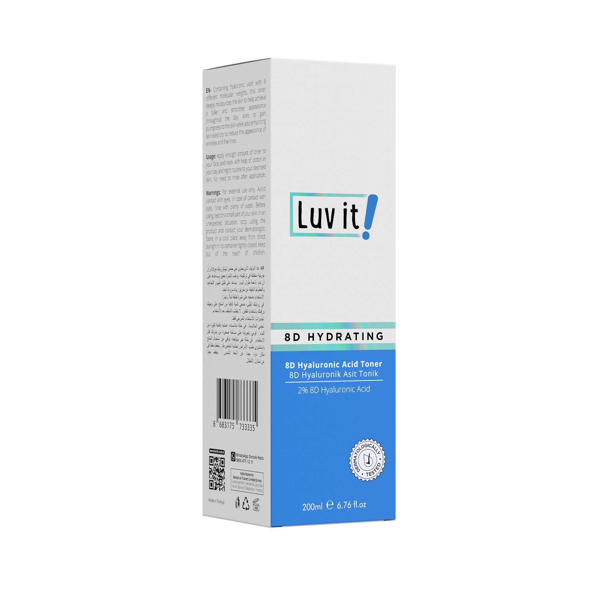 Luv it! Gesichtswasser 8D Hyaluronsäure Toner, Alkoholfreies Gesichtstonikum mit 8-fach Hyaluron