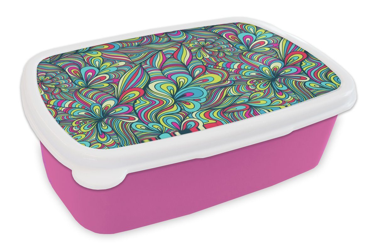 MuchoWow Lunchbox Fantasie - Design - Farben - Retro, Kunststoff, (2-tlg), Brotbox für Erwachsene, Brotdose Kinder, Snackbox, Mädchen, Kunststoff rosa