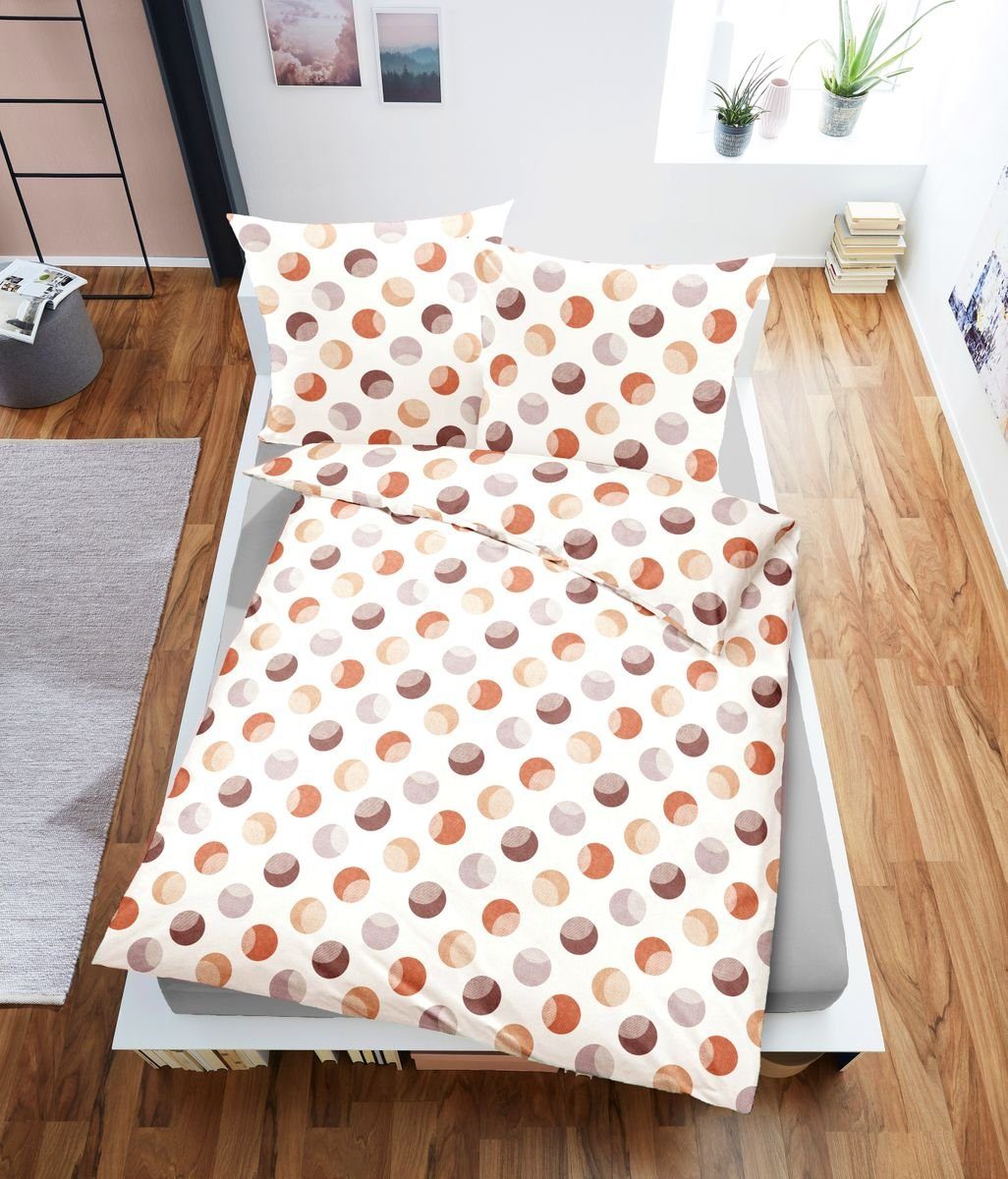 JACK Bettwäsche JACK by Dormisette 135x200cm Punkte Dot Offwhite, Biber, 2 teilig, Edelbiber, mit Reißverschluss