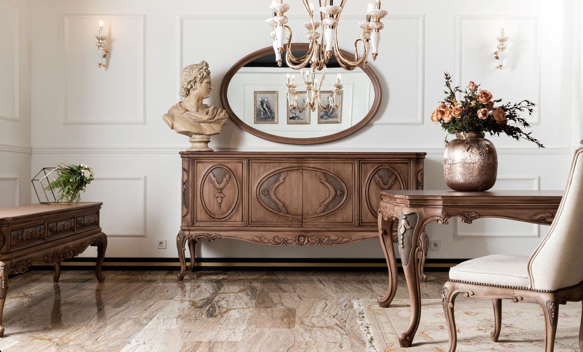 Casa Padrino Barockspiegel Luxus Massivholz - Barockstil Ovaler Barock Wandspiegel Möbel Spiegel - Braun im Barock