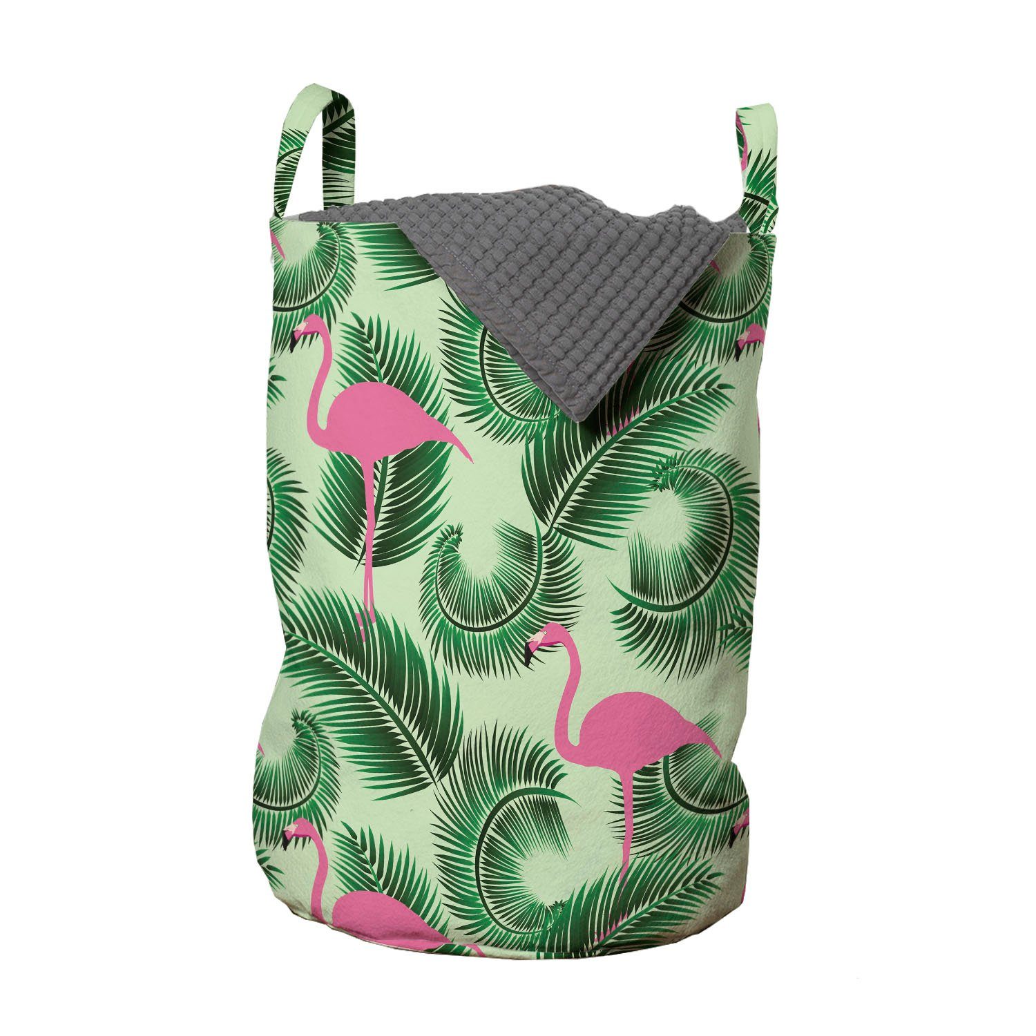 Abakuhaus Wäschesäckchen Wäschekorb mit Griffen Kordelzugverschluss für Waschsalons, Flamingo Sommer tropischer Vogel Palm