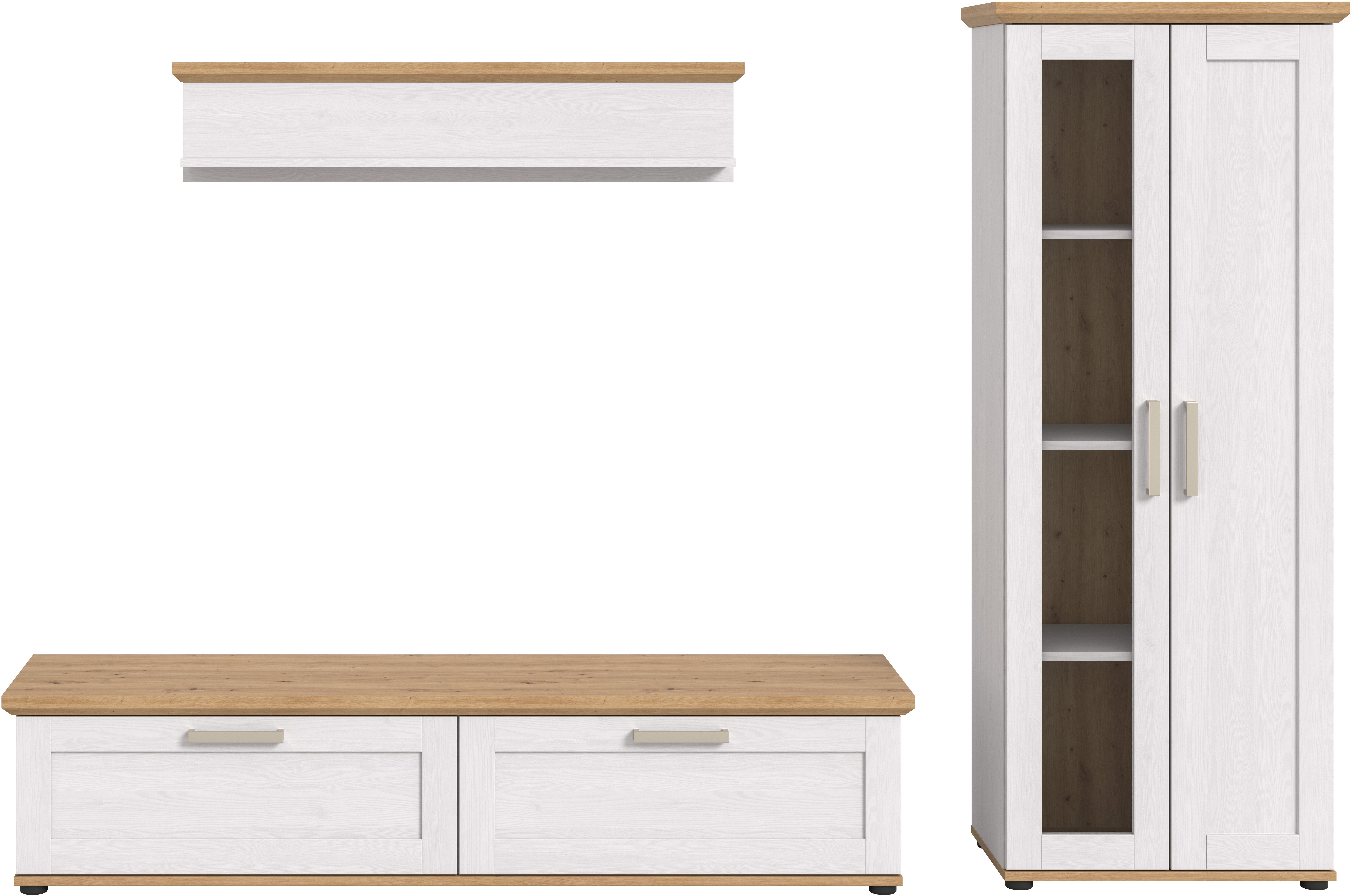Home affaire Wohnwand Cosenza, (Set, 3-St), Cosenza, Breite: 336 cm, Vitrine, Lowboard, Wandboard