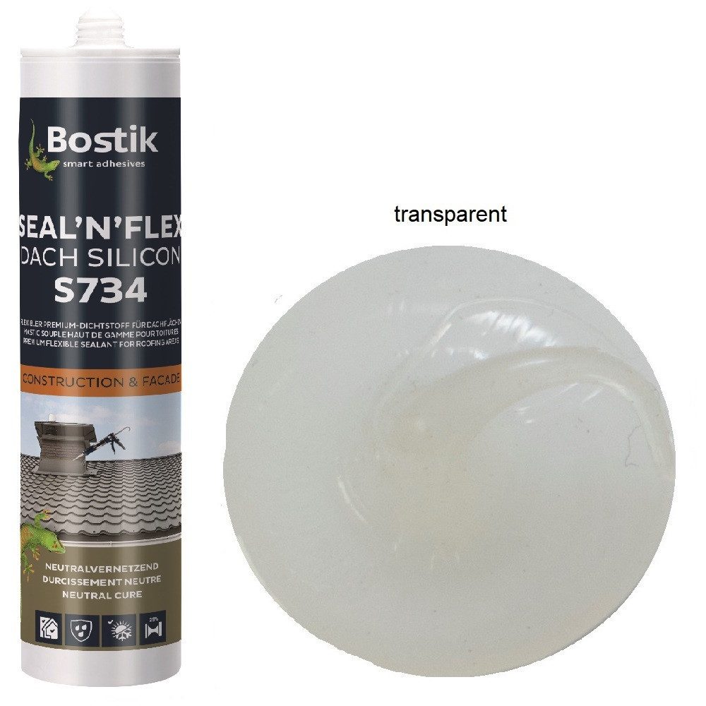 BOSTIK Dichtstoff Bostik S734 Seal N Flex Dach Silicon transparent 300ml Kartusche, gebrauchsfertig, UV-beständig