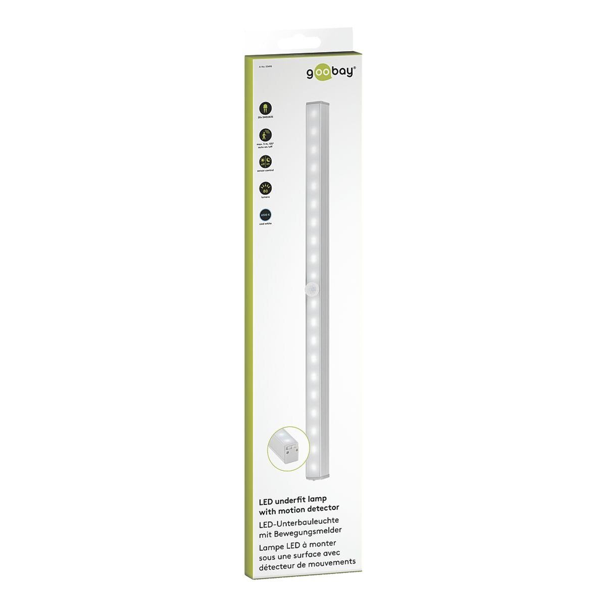 Goobay LED Unterbauleuchte, LED-Leuchtmittel, kaltweiß, mit Bewegungsmelder, batteriebetrieben