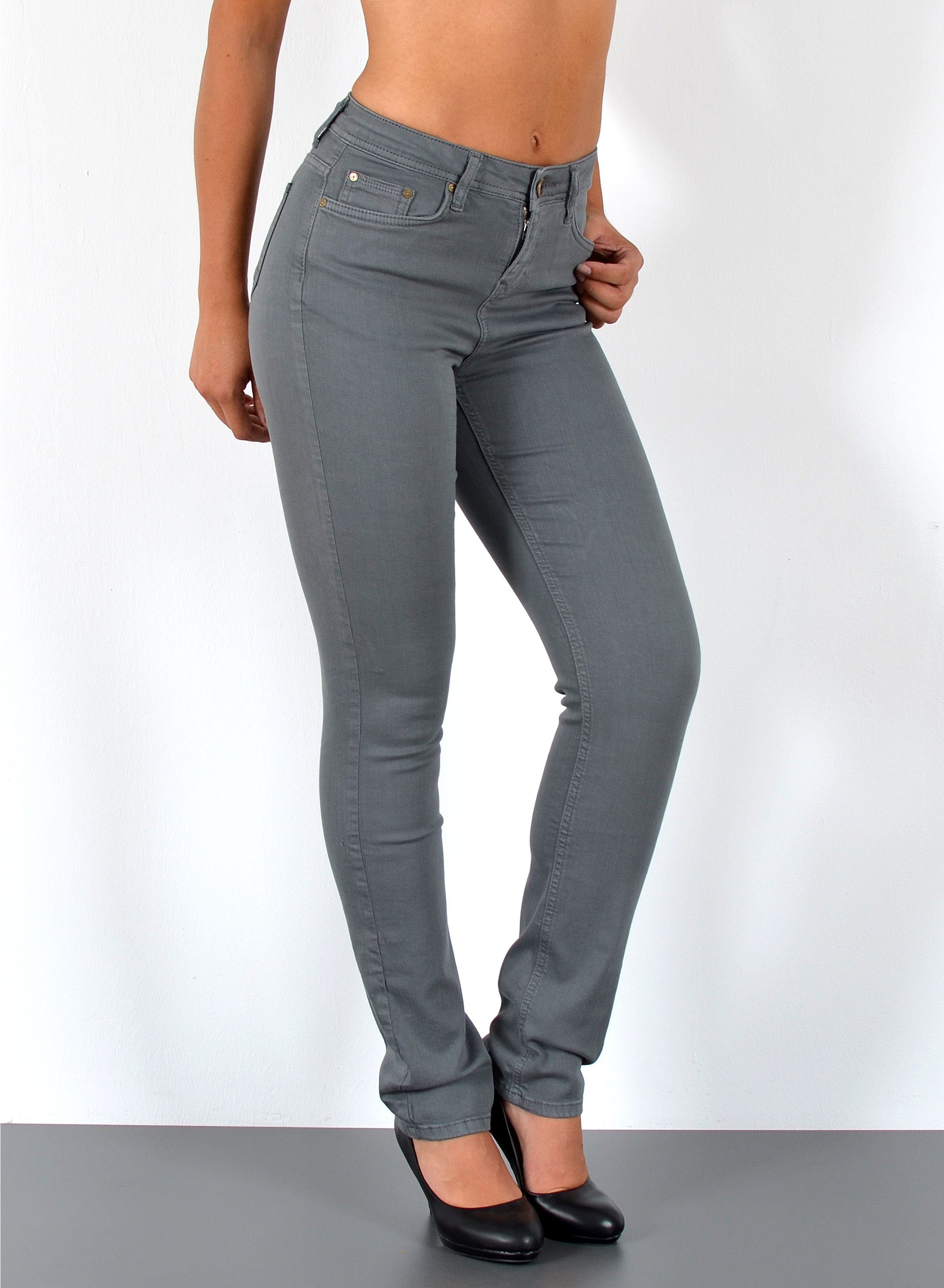 ESRA Straight-Jeans Stretch Jeans Straight Fit Damen Regular Hose High Wais günstig online kaufen