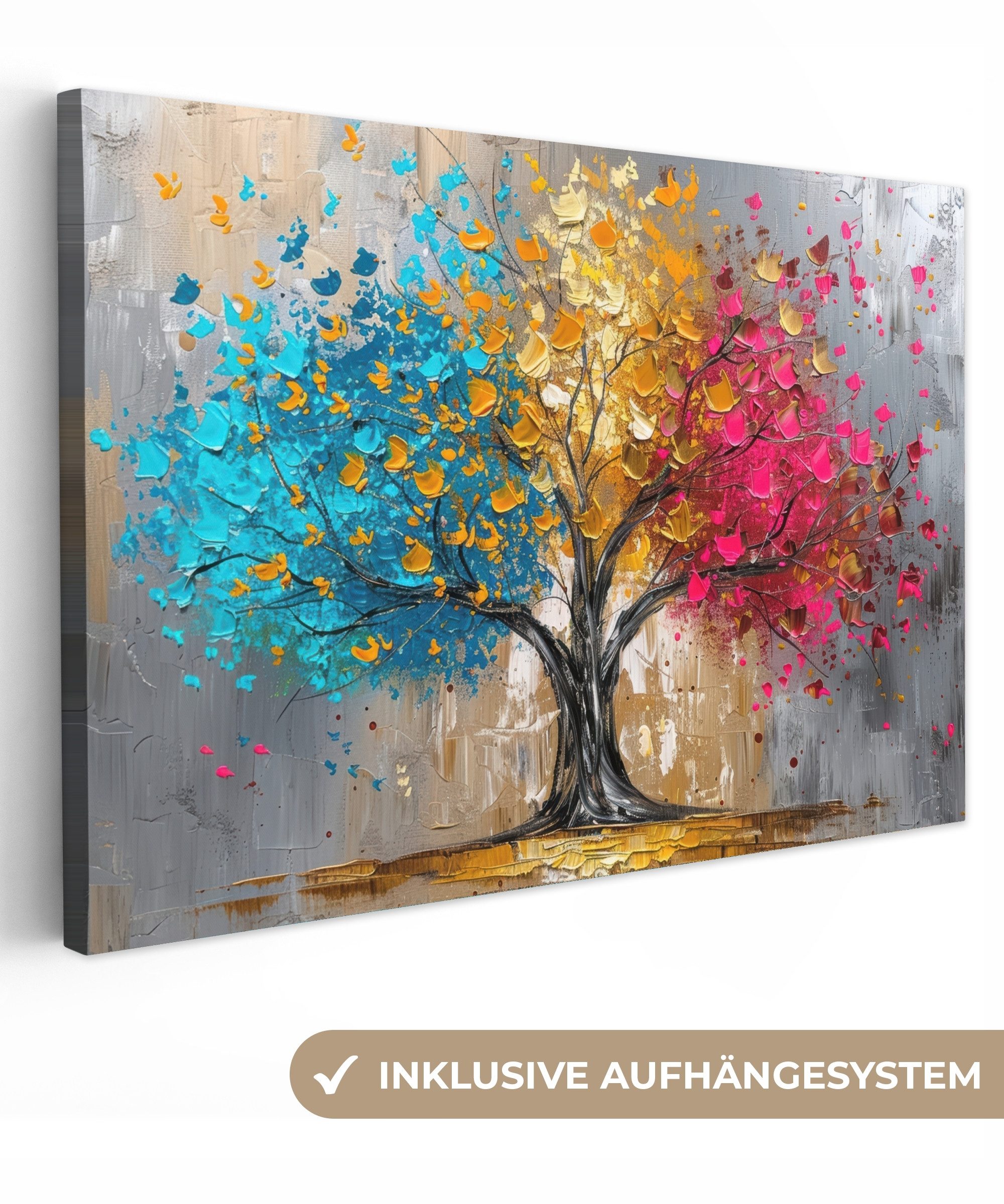 OneMillionCanvasses® Leinwandbild Baum - Farbenfroh - Grau - Modern, Fotodr günstig online kaufen