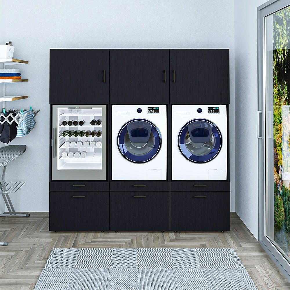 Waschmaschine Schrankaufsätzen) Schwarz mit schwarz (Roomart Waschturm Roomart eiche Waschmaschinenumbauschrank für und | Trockner