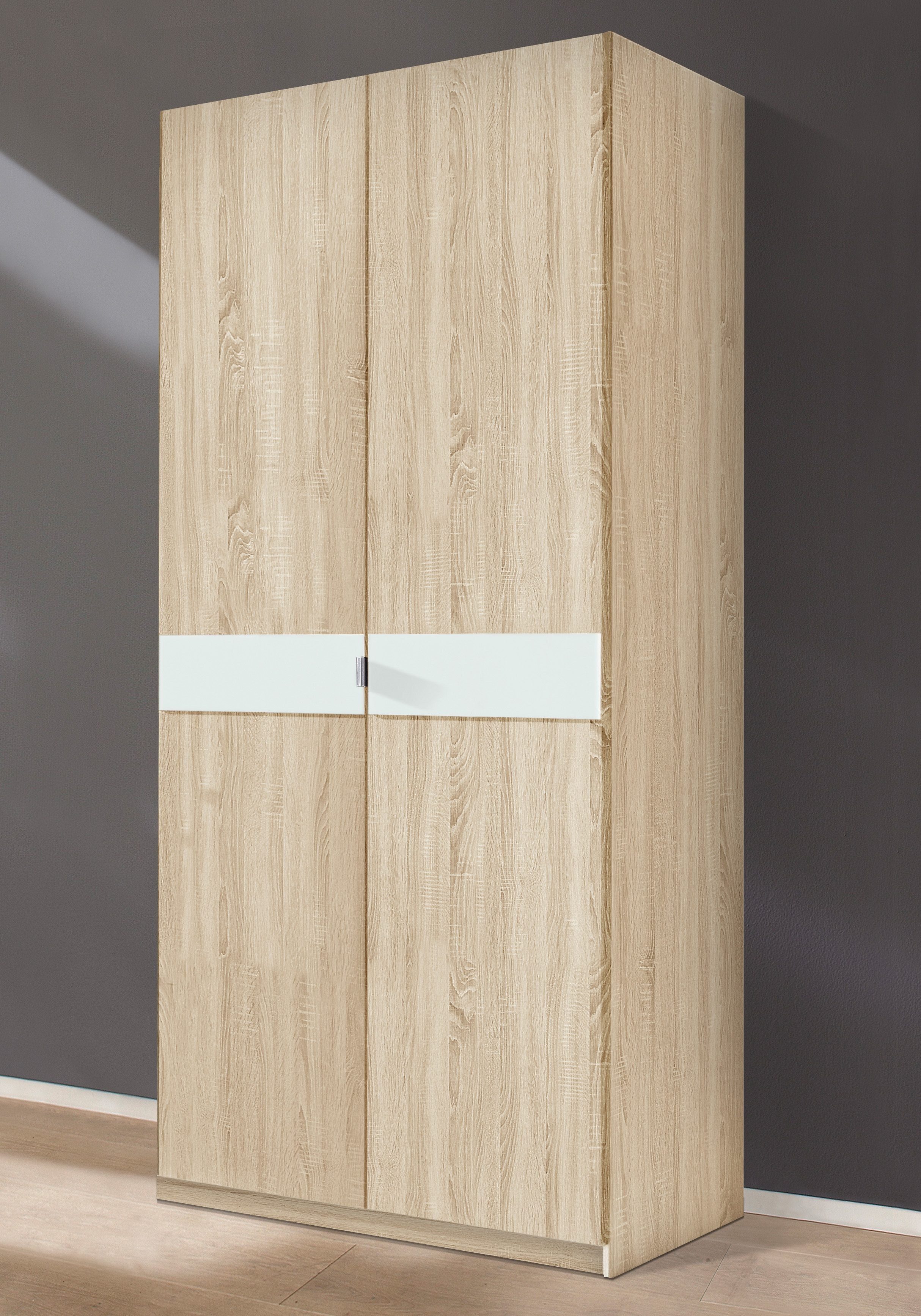 priess Kleiderschrank Drehtürenschrank Kleiderschrank Schrank Schlafzimmerschrank Madrid mit farbiger Glasauflage, erweiterbar mit Schrankaufsatz Madrid