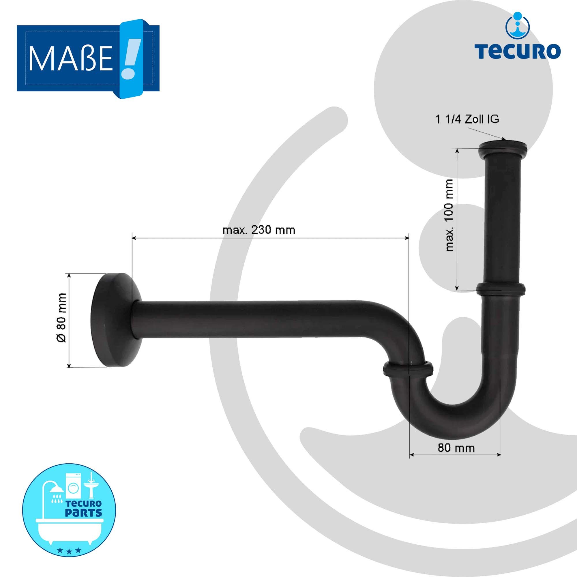 tecuro Siphon Röhrengeruchsverschluss Messing schwarz-matt