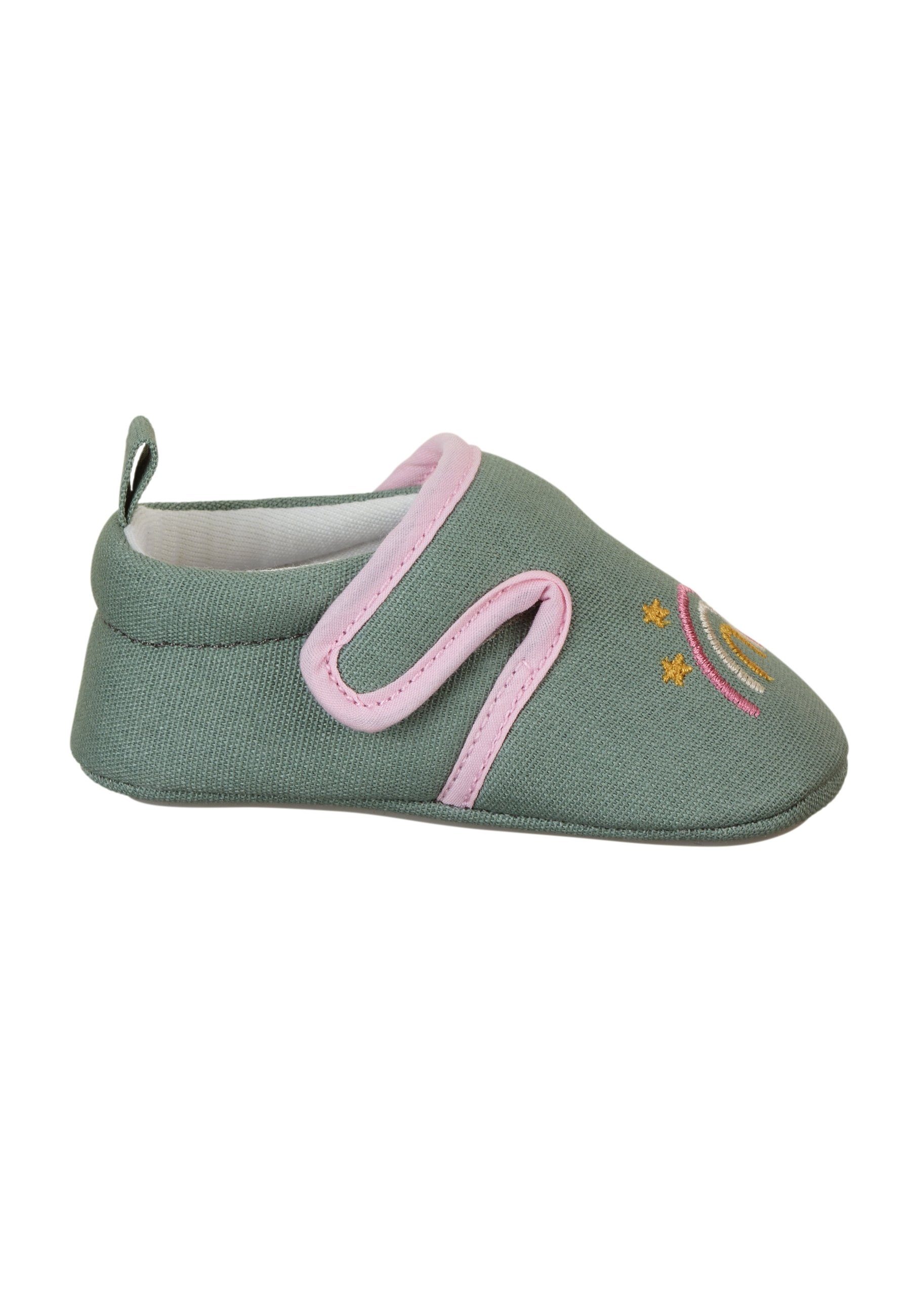 Baby Baby Krabbelschuhe weich) Anti-Rutsch-Sohle Wolke Klettverschluss mit (1-tlg., Babyschuhe Babykrabbelschuh süßen Stickerein, und Hausschuhe Krabbelschuh grün Sterntaler® mit