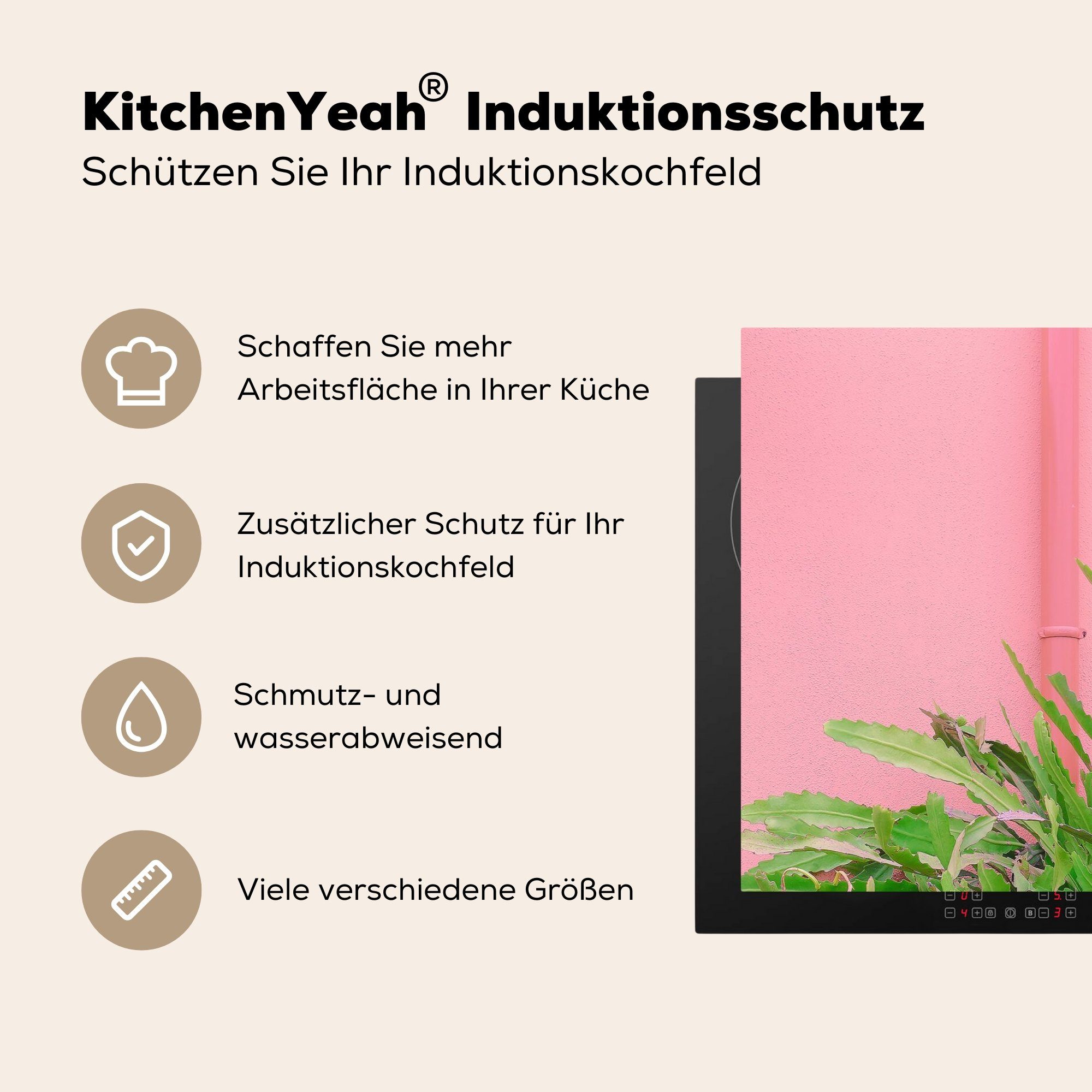 MuchoWow Herdblende-/Abdeckplatte Pflanze Rosa, küche für Arbeitsplatte Vinyl, Ceranfeldabdeckung, cm, Sommer - (1 tlg), 81x52 