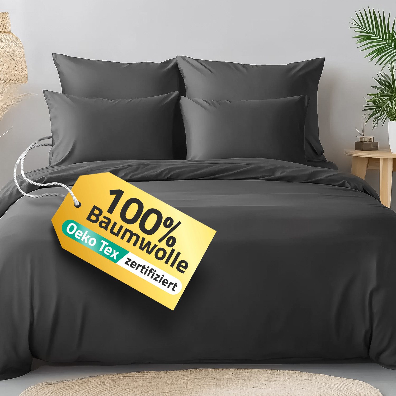 Slummer Bettwäsche Baumwolle 135x200 oder 155x220 cm grau, Baumwolle, 2 tei günstig online kaufen